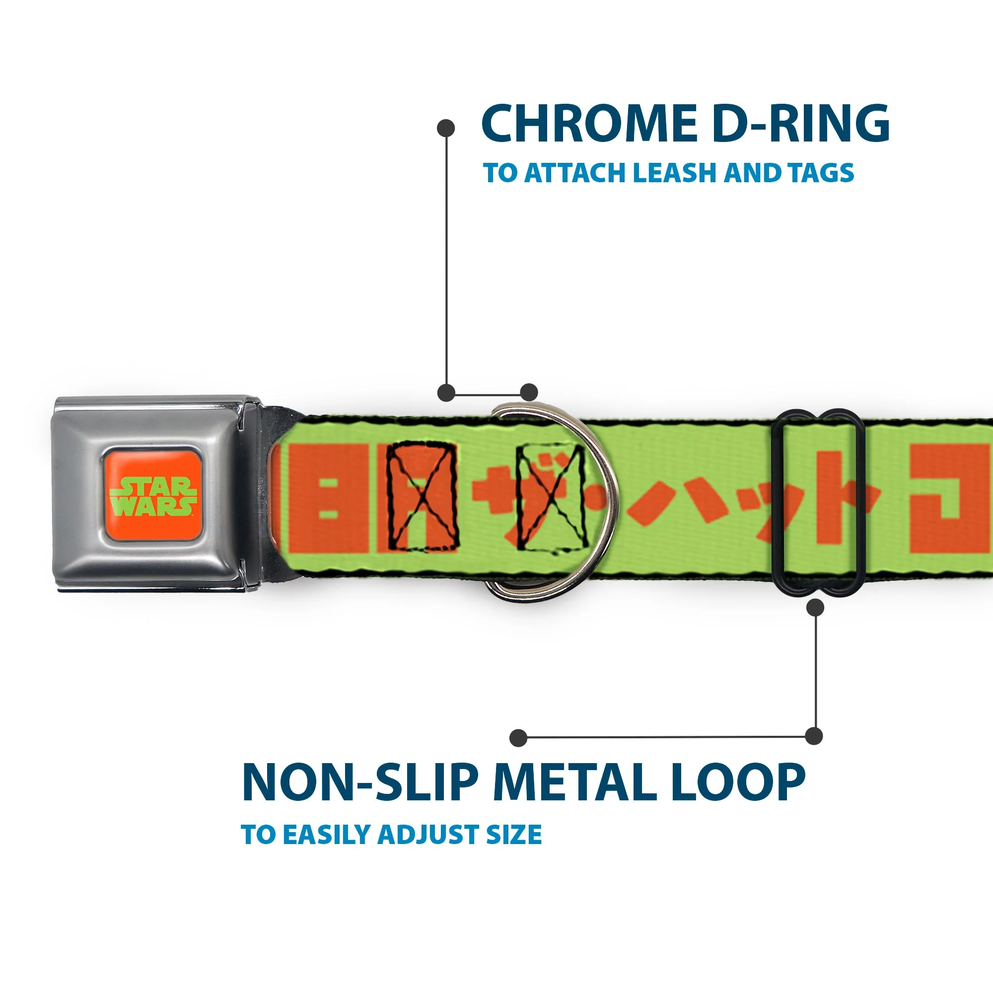 STAR WARS Logo Full Color Orange/Green Seatbelt Buckle Collar - Star Wars JABBA THE HUTT Text and Characters Green/Orange - Image 5