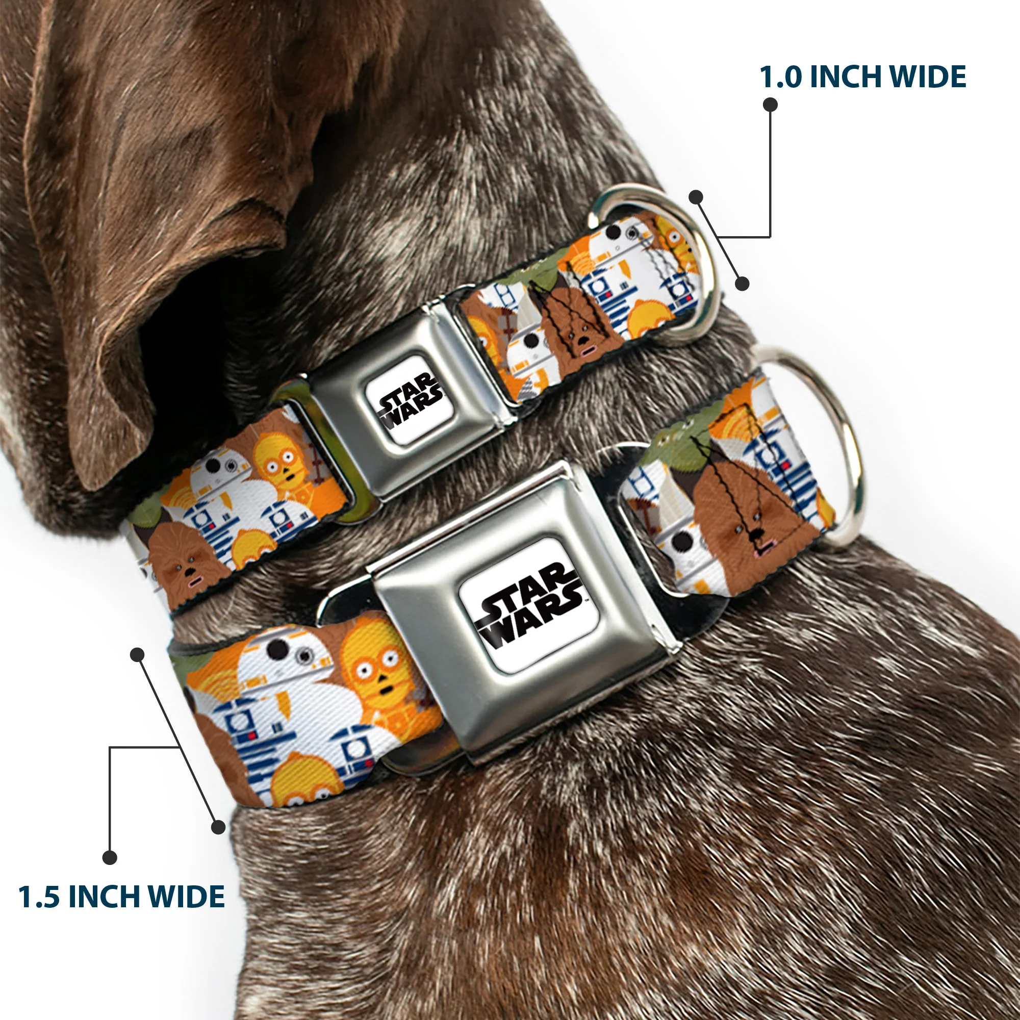 STAR WARS Logo Full Color White/Black Seatbelt Buckle Collar - Star Wars 5-Character Poses Stacked - Image 2
