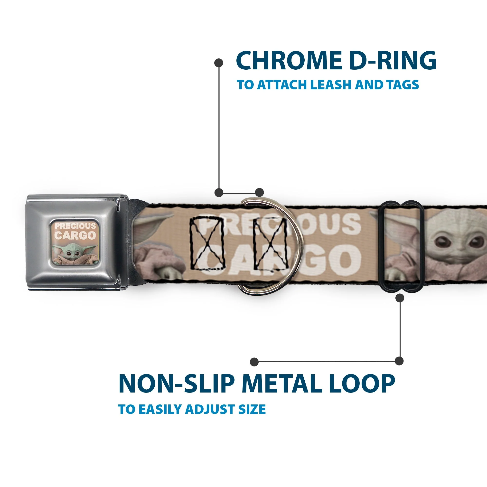 Star Wars The Child Sitting Pose PRECIOUS CARGO CLOSE-UP Full Color Tan/White Seatbelt Buckle Collar - Star Wars The Child Sitting Pose PRECIOUS CARGO Tan/White - Image 5