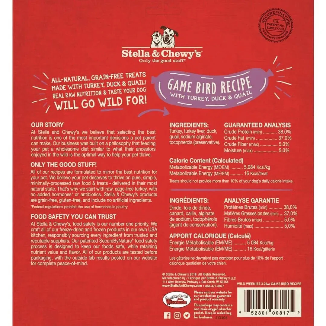 Stella & Chewys Freeze Dried Wild Weenies Game Bird Dog Treats (3.25oz) - Image 2