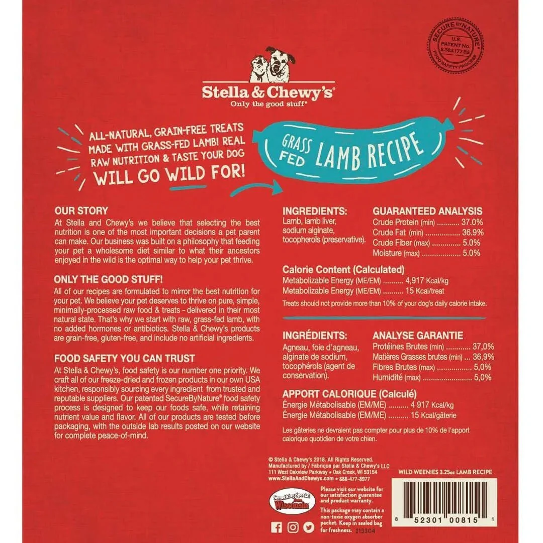 Stella & Chewys Freeze Dried Wild Weenies Lamb Dog Treats (3.25oz) - Image 2