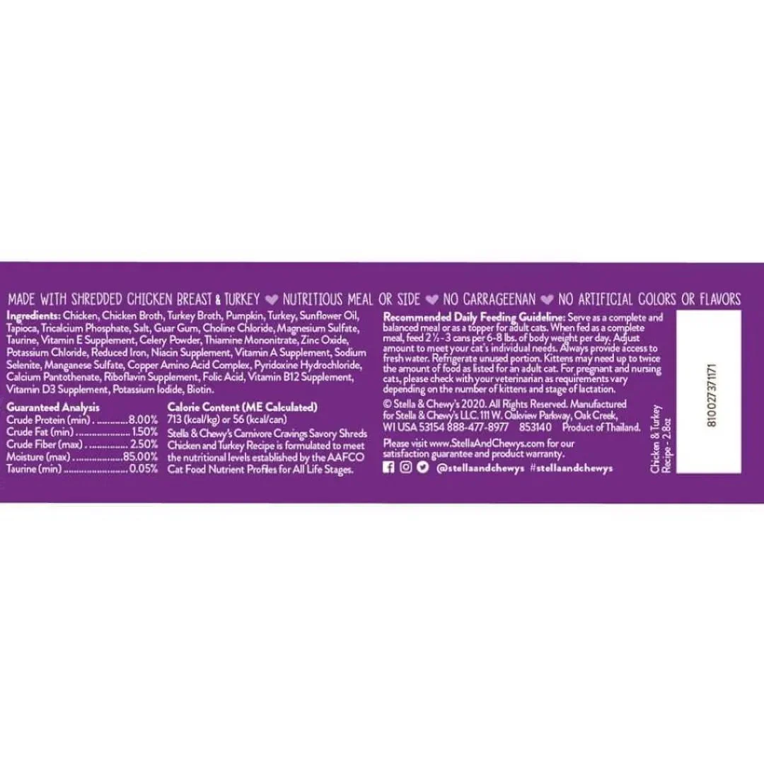 Stella & Chewys Carnivore Cravings Shredded Chicken & Turkey Cat Cans (2.8oz) - Image 2