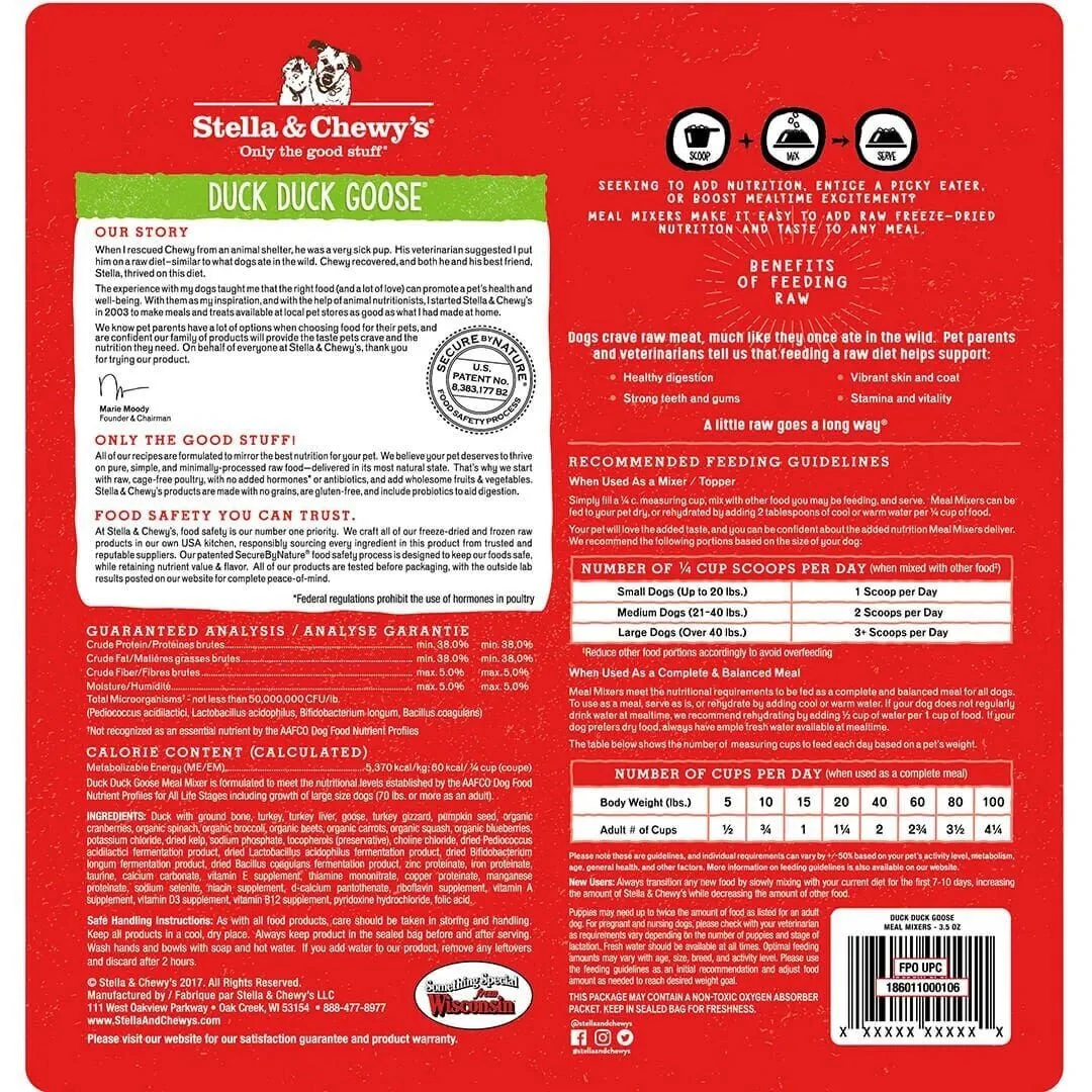 Stella & Chewys Freeze Dried Meal Mixers Duck Duck Goose Dog Food (18oz) - Image 2