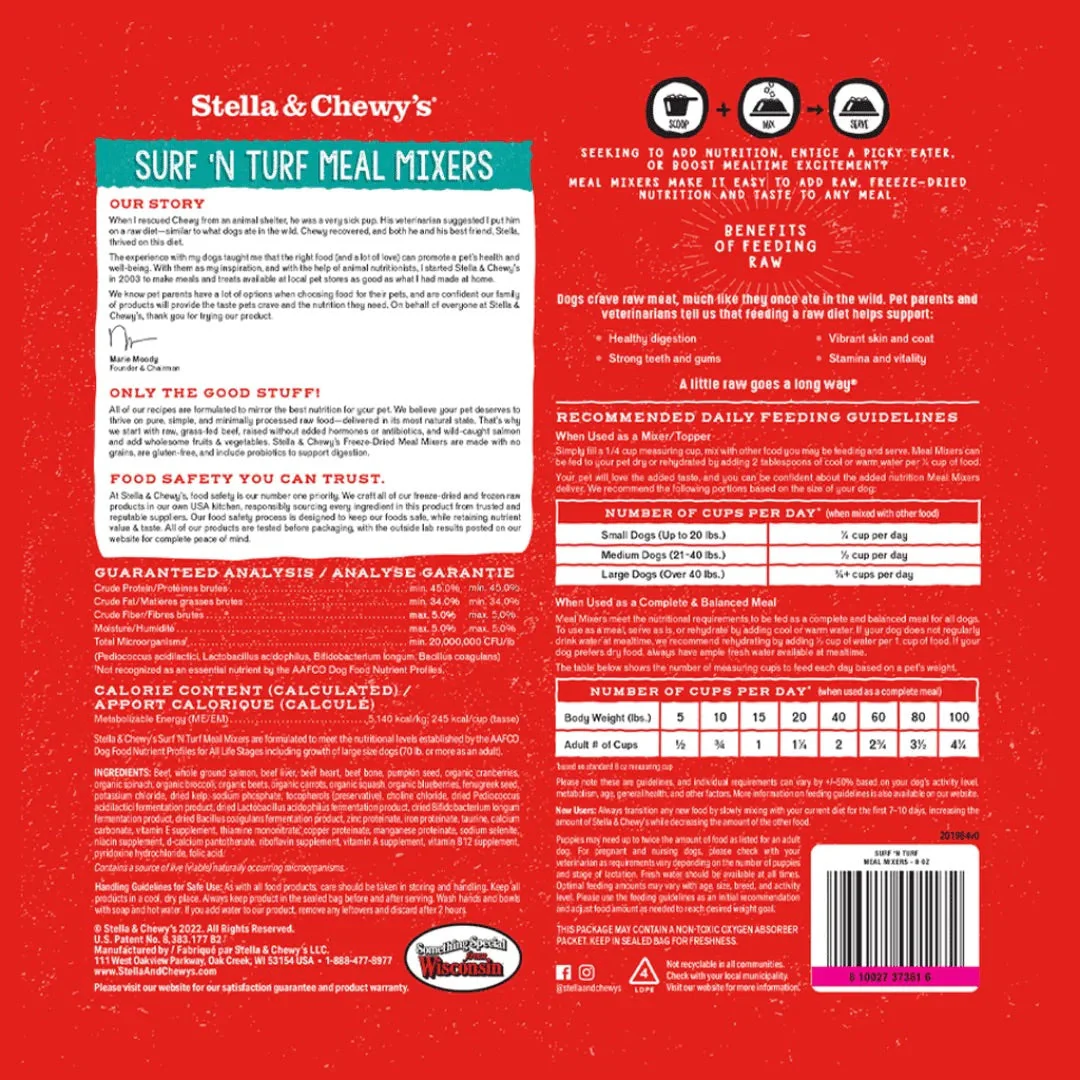 Stella & Chewys Freeze Dried Meal Mixers Surf & Turf Dog Food (18oz) - Image 2