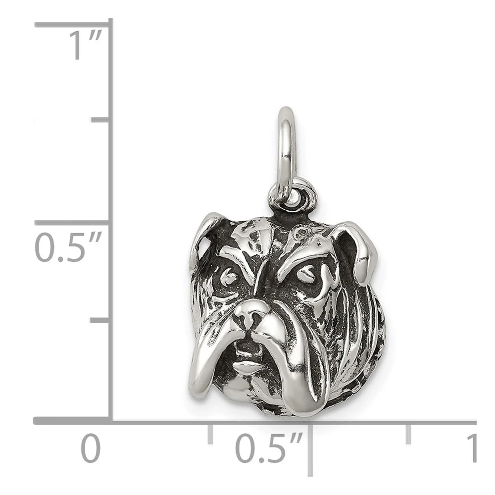 Sterling Silver 12mm Antiqued Bulldog Head Charm or Pendant - Image 4