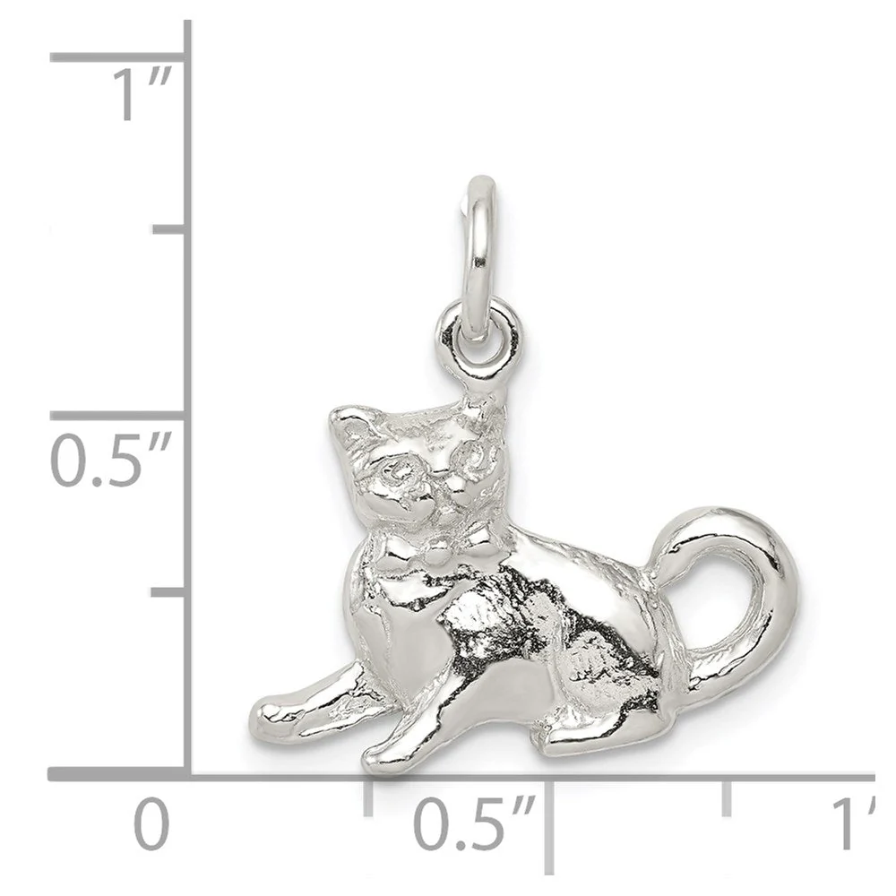 Sterling Silver 3D Polished Cat Charm or Pendant - Image 4