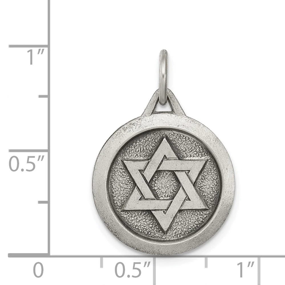 Sterling Silver Antiqued Star of David Medal, 17mm - Image 4