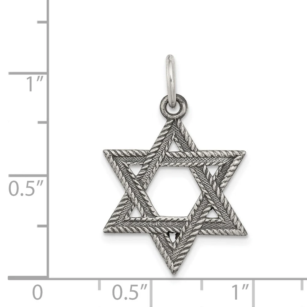 Sterling Silver Antiqued Textured Star of David Charm or Pendant - Image 4