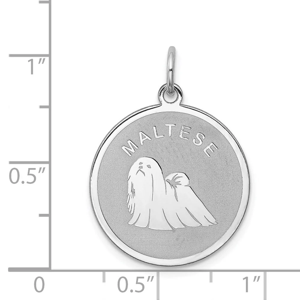 Sterling Silver Laser Etched Maltese Dog Pendant, 19mm - Image 4