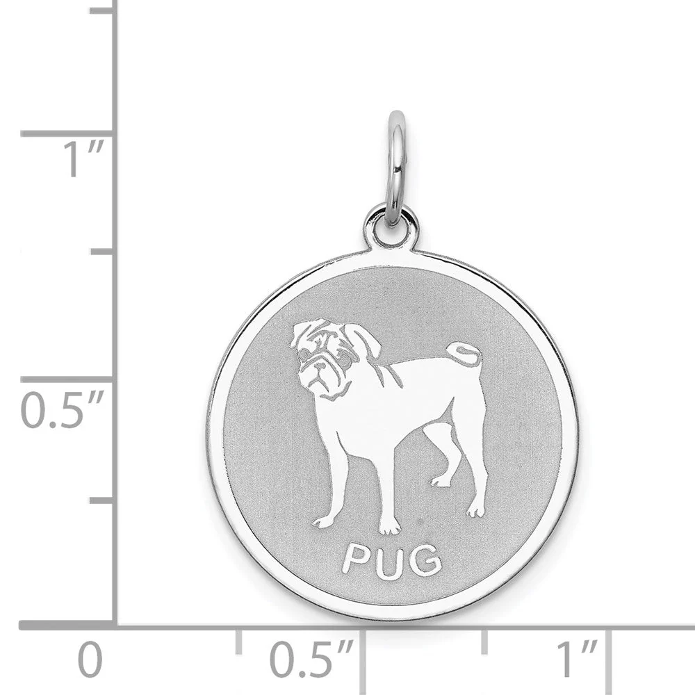 Sterling Silver Laser Etched Pug Dog Pendant, 19mm - Image 4