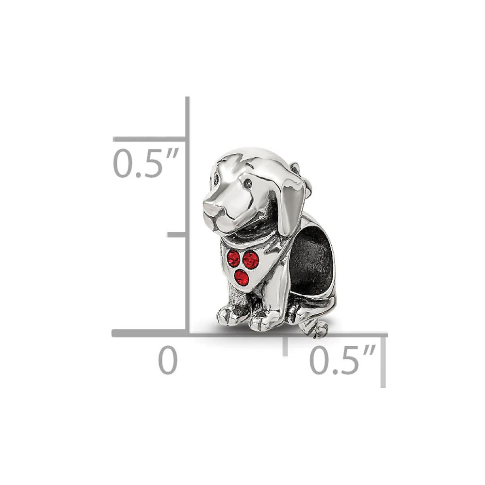 Sterling Silver & Red Crystals Bandana Dog w/ Dangling Tail Bead Charm - Image 5