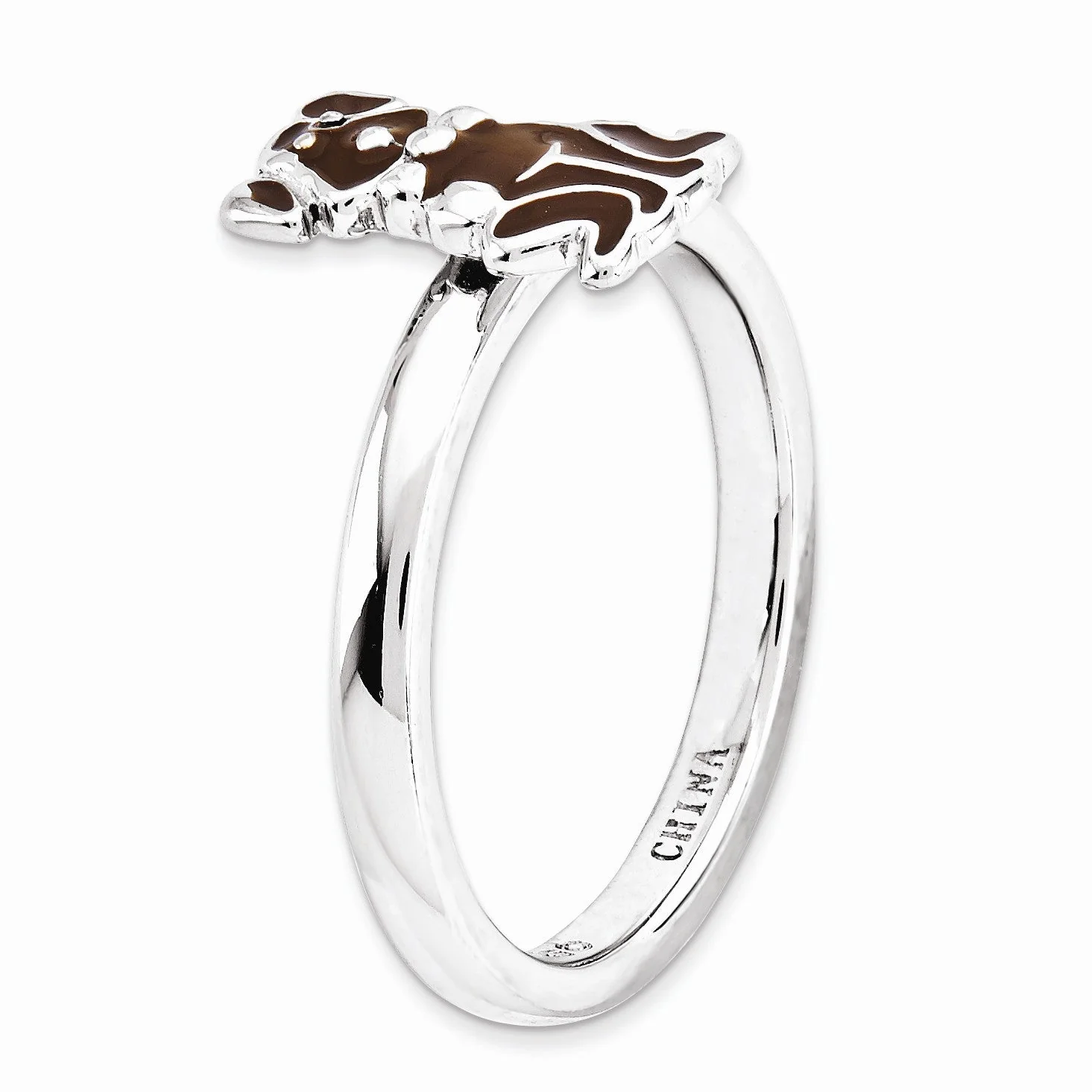 Sterling Silver Stackable Brown Enameled Dog Ring - Image 3