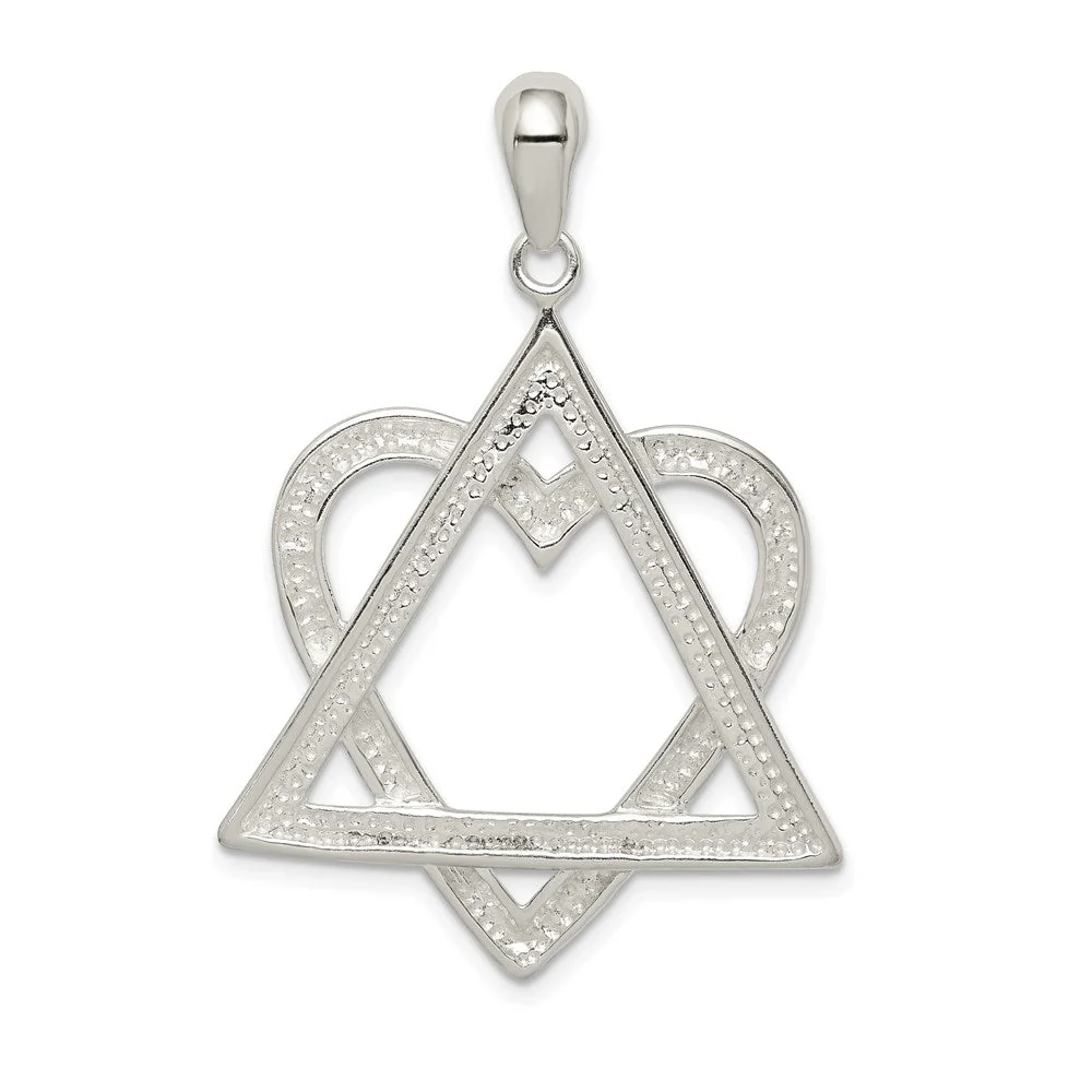 Sterling Silver Star Of David Heart Pendant, 28 x 42mm - Image 3