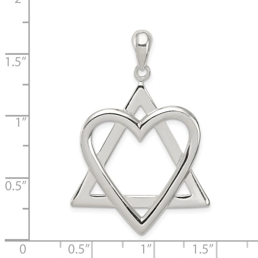 Sterling Silver Star Of David Heart Pendant, 28 x 42mm - Image 4