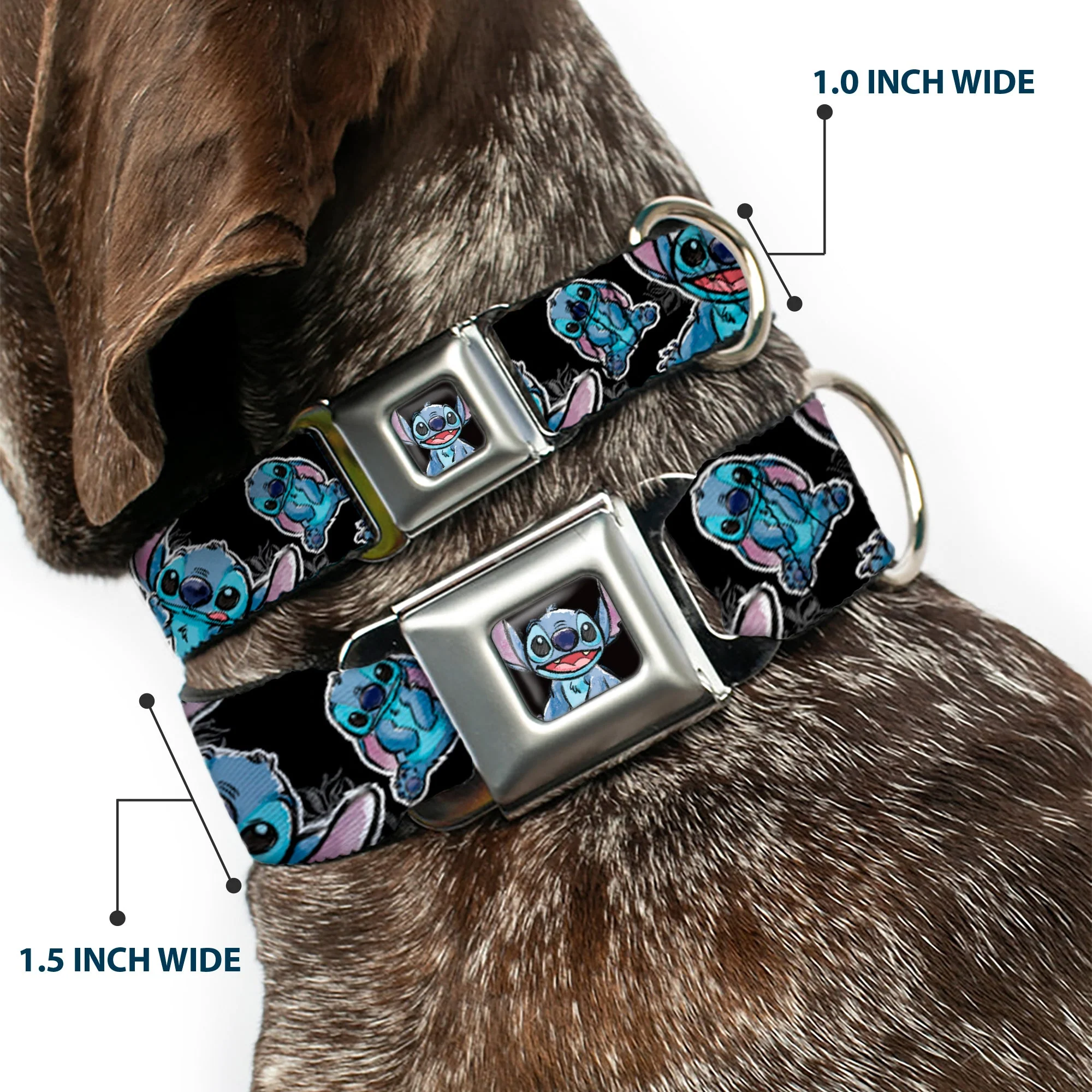 Stitch Face Sketch CLOSE-UP Full Color Black Seatbelt Buckle Collar - Stitch Poses/Hibiscus Sketch Black/Gray/Blue - Image 2