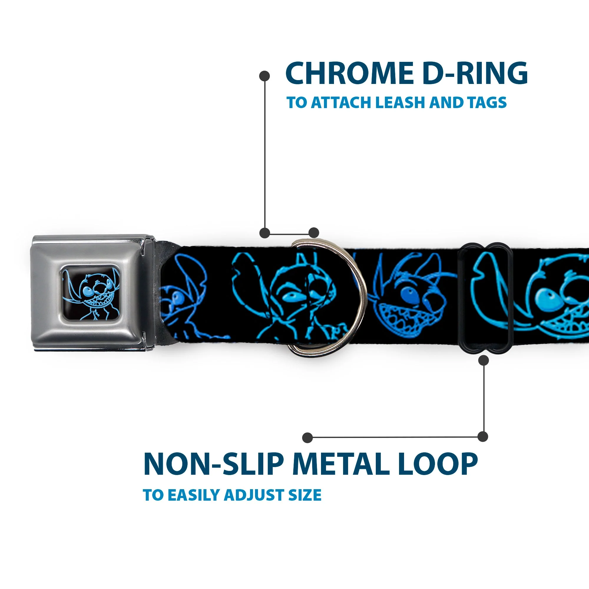 Stitch Pose Full Color Black/Neon Blue Seatbelt Buckle Collar - Electric Stitch Poses Black/Neon Blue - Image 5