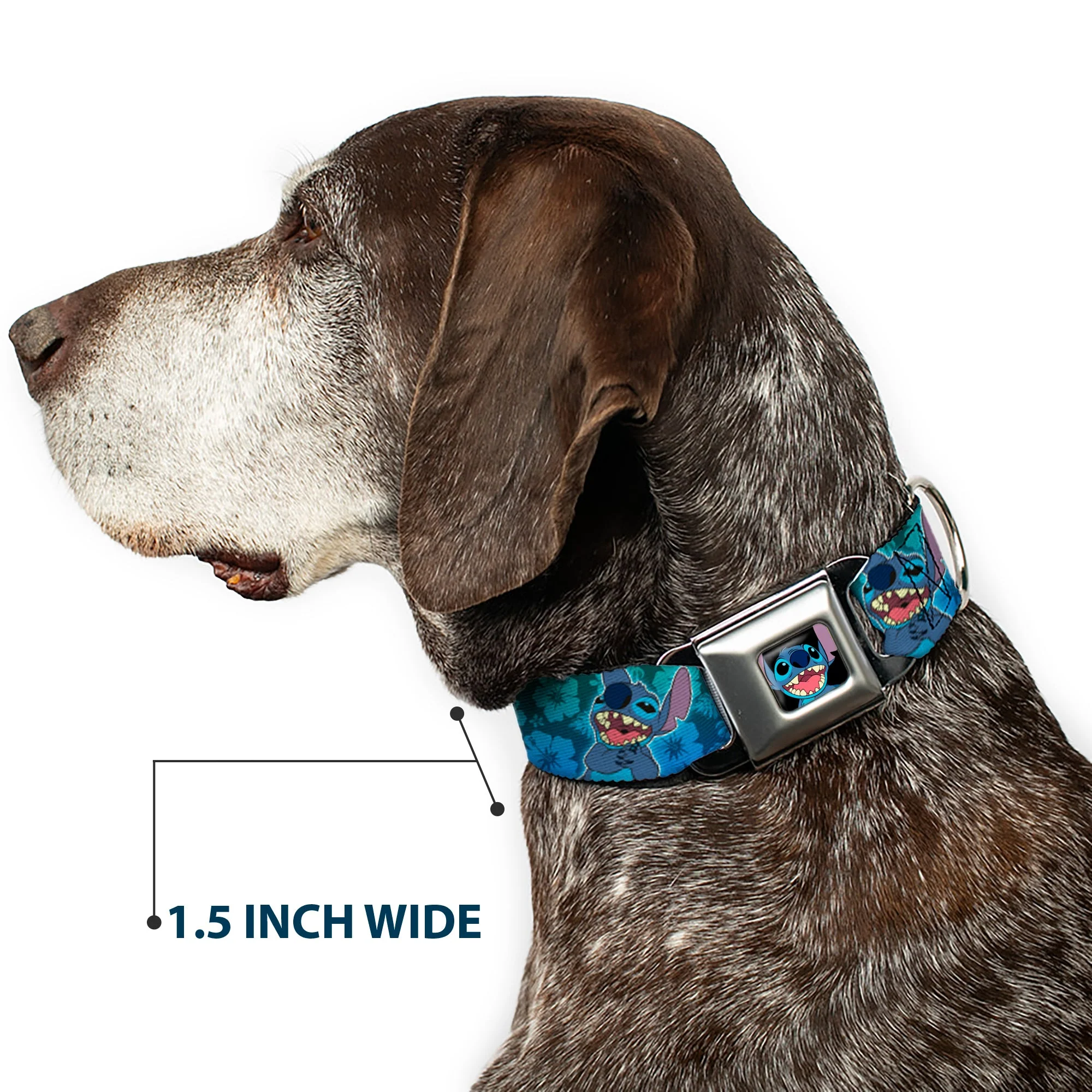 Stitch Smiling CLOSE-UP Full Color Black Seatbelt Buckle Collar - Stitch Expressions/Hibiscus Collage Green-Blue Fade - Image 7