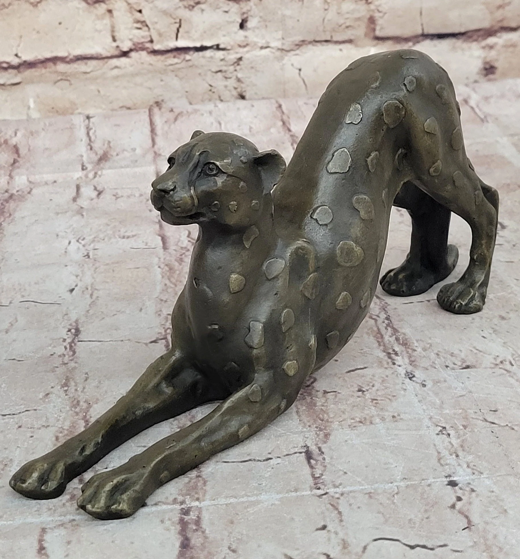 Stretching Cheetah Big Cat Bronze Figurine Figure Sculpture Signed Original 5" x 10" - Image 3
