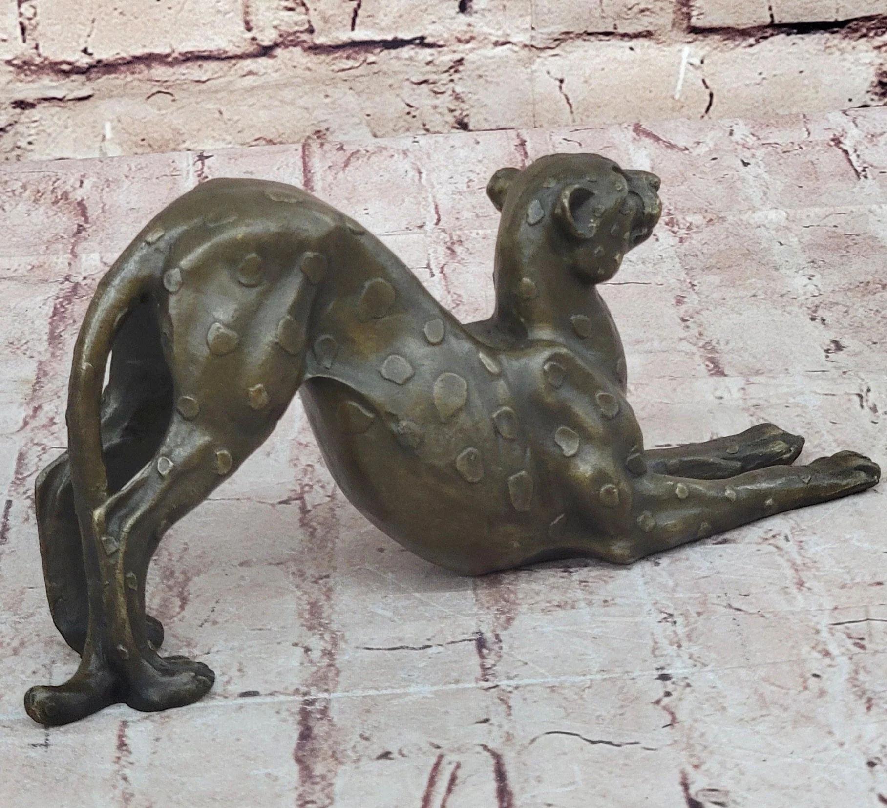 Stretching Cheetah Big Cat Bronze Figurine Figure Sculpture Signed Original 5" x 10" - Image 5