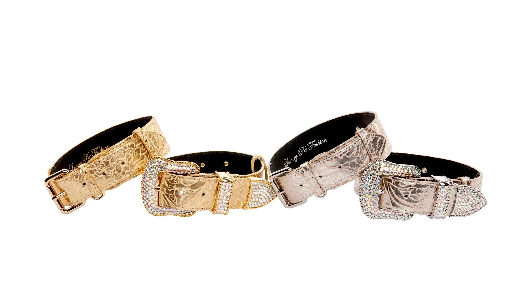 Stunning Set Of 4. Gold & Soft Pink/Silver Floral Italian Leather Collars - Image 2