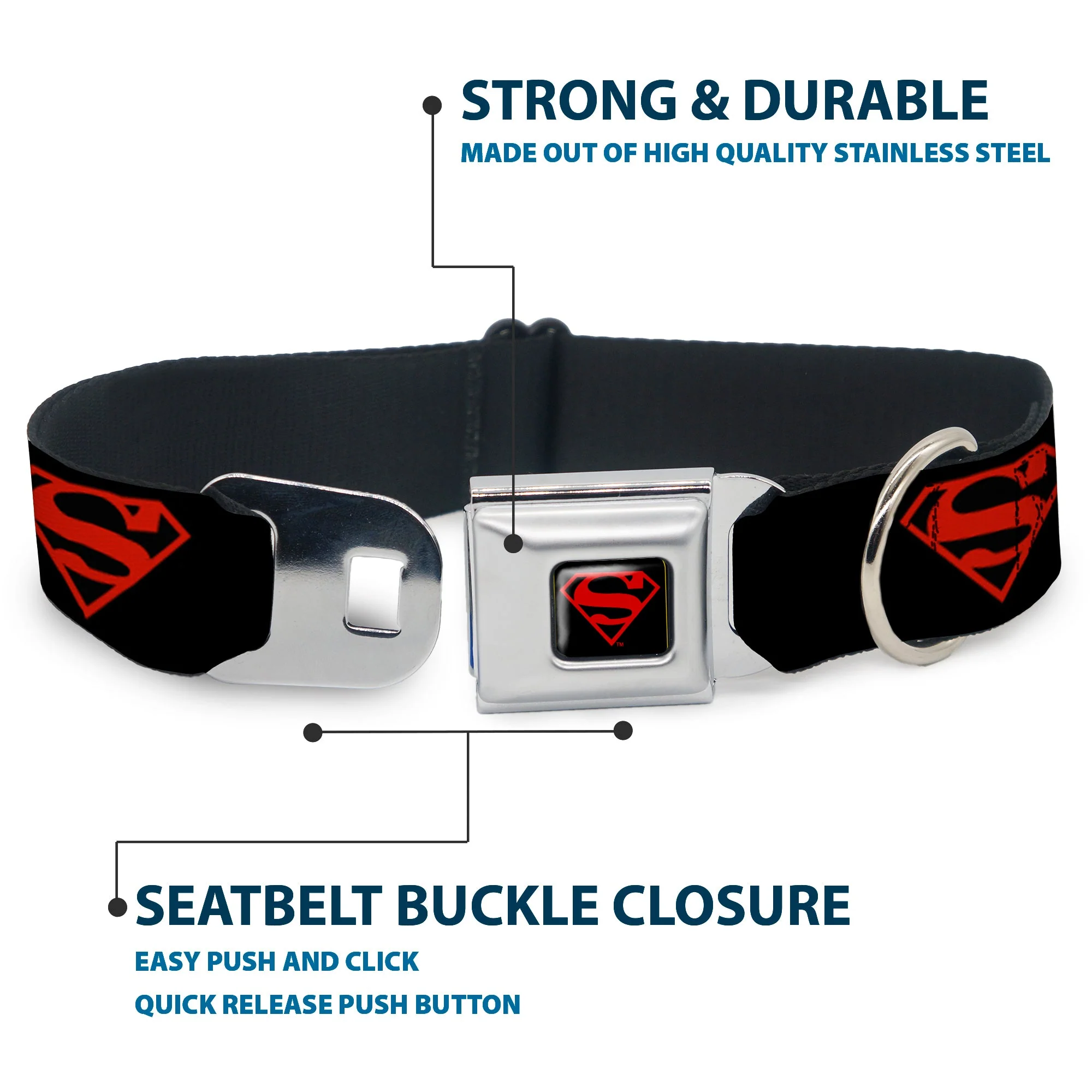 Superboy Shield Black/Red Seatbelt Buckle Collar - Superboy Shield Black/Red - Image 4