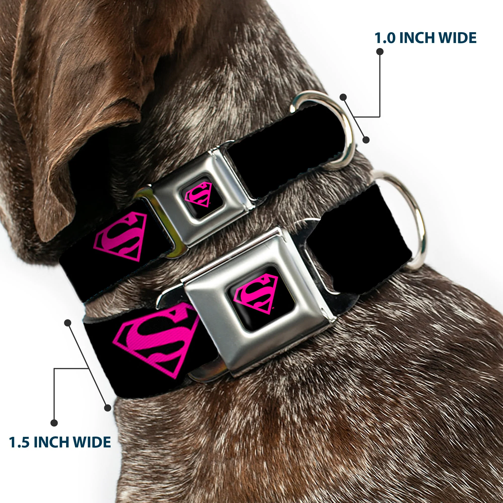Superman Black/Hot Pink Seatbelt Buckle Collar - Superman Shield Black/Hot Pink - Image 2