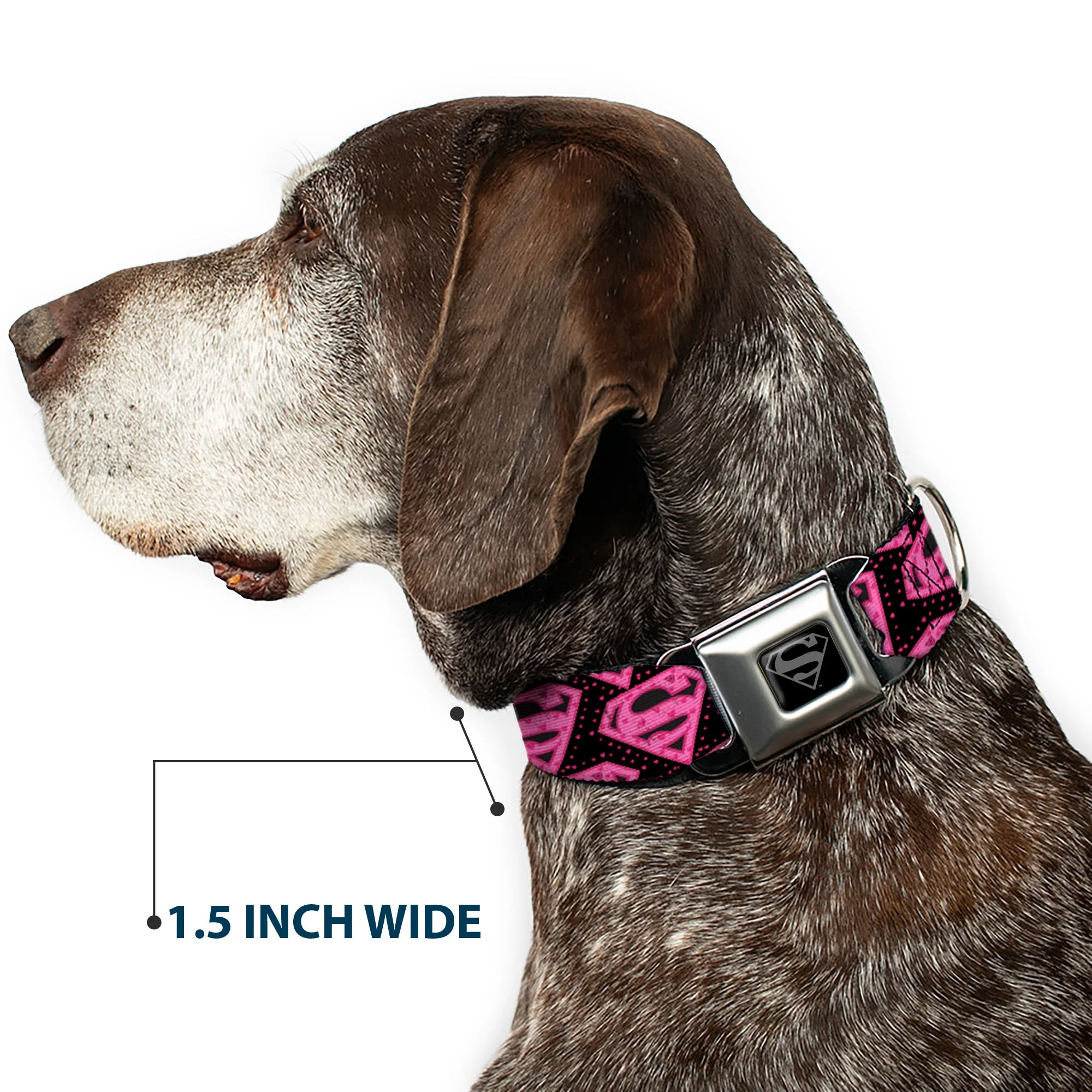 Superman Black Silver Seatbelt Buckle Collar - Diagonal Superman Logo w/Hearts Black/Pink - Image 7