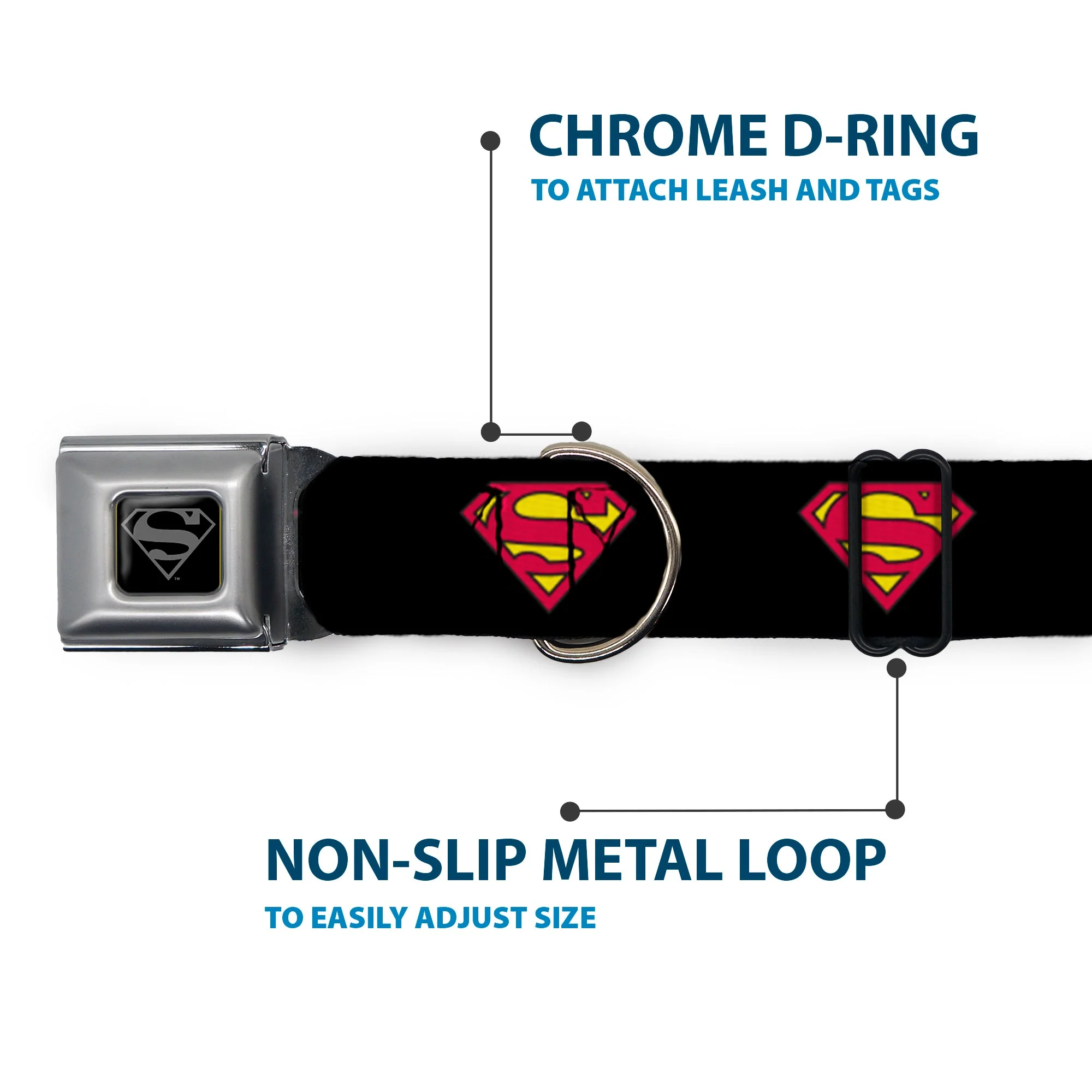 Superman Black Silver Seatbelt Buckle Collar - Superman Shield Black - Image 5