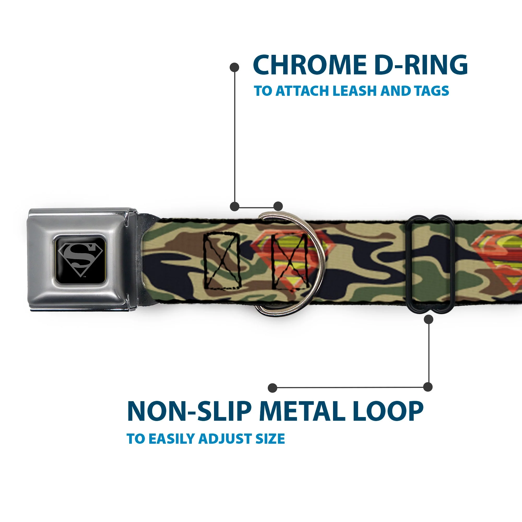 Superman Black Silver Seatbelt Buckle Collar - Superman Shield Camo Olive - Image 5