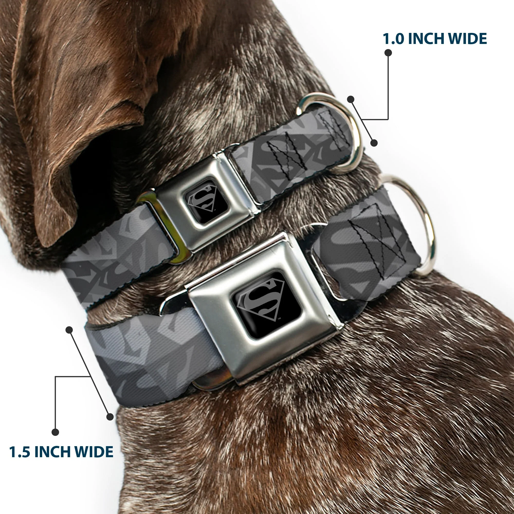 Superman Black/Silver Seatbelt Buckle Collar - Superman Shield Camouflage Grays - Image 2