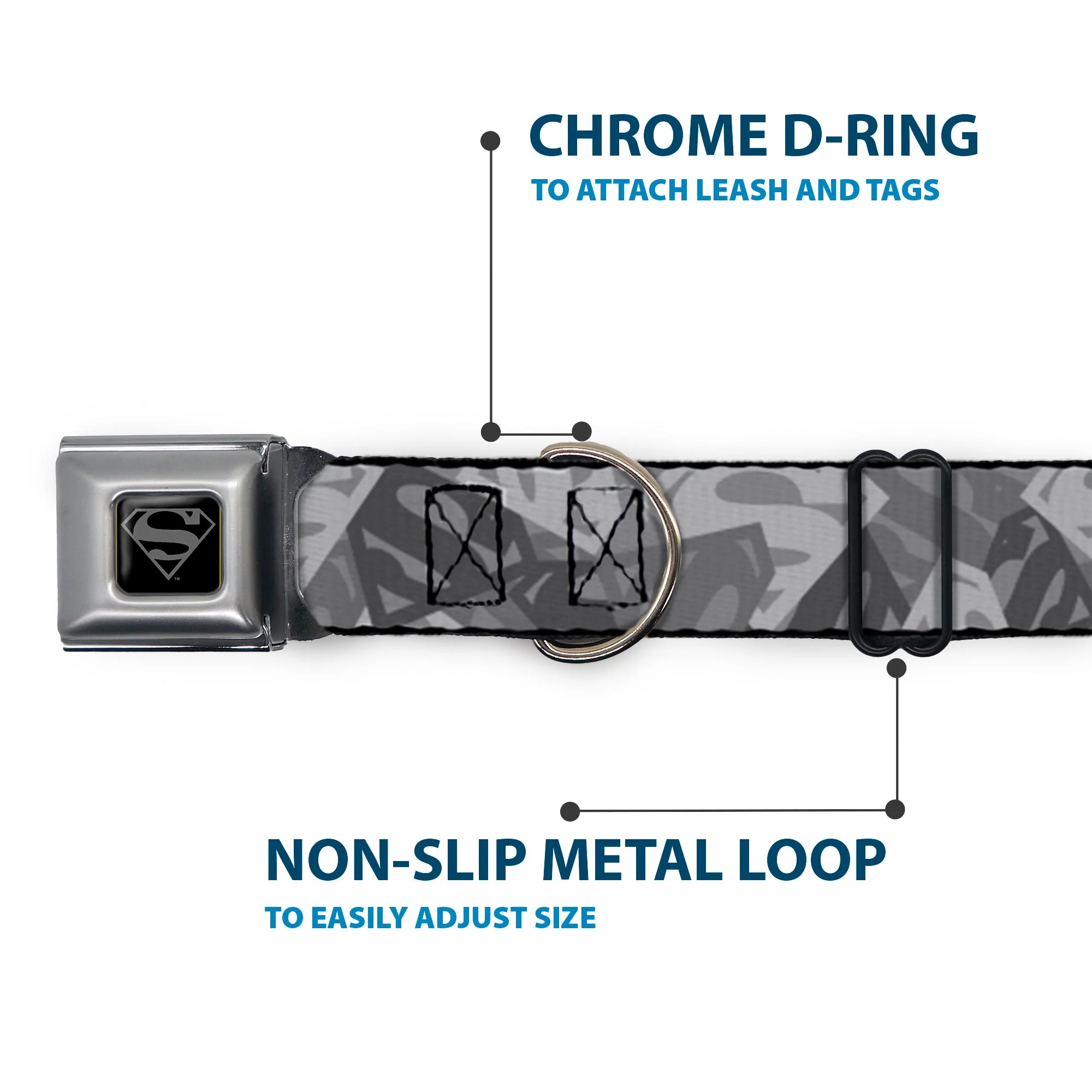 Superman Black/Silver Seatbelt Buckle Collar - Superman Shield Camouflage Grays - Image 5