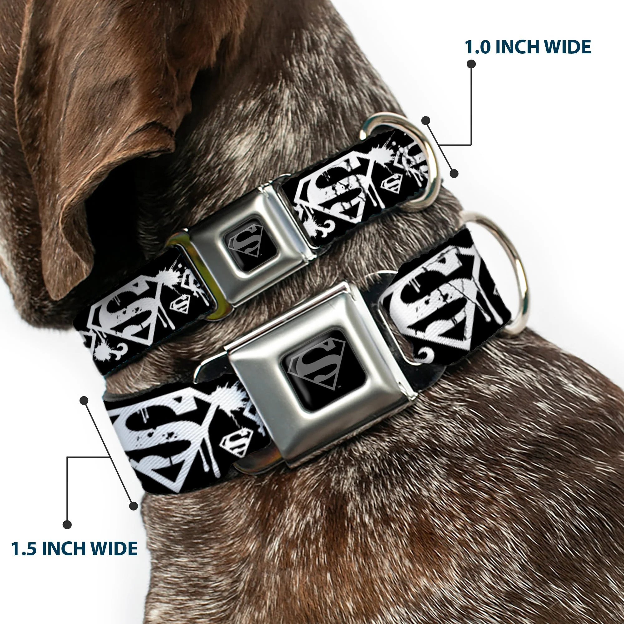 Superman Black Silver Seatbelt Buckle Collar - Superman Shield Splatter Black/White - Image 2