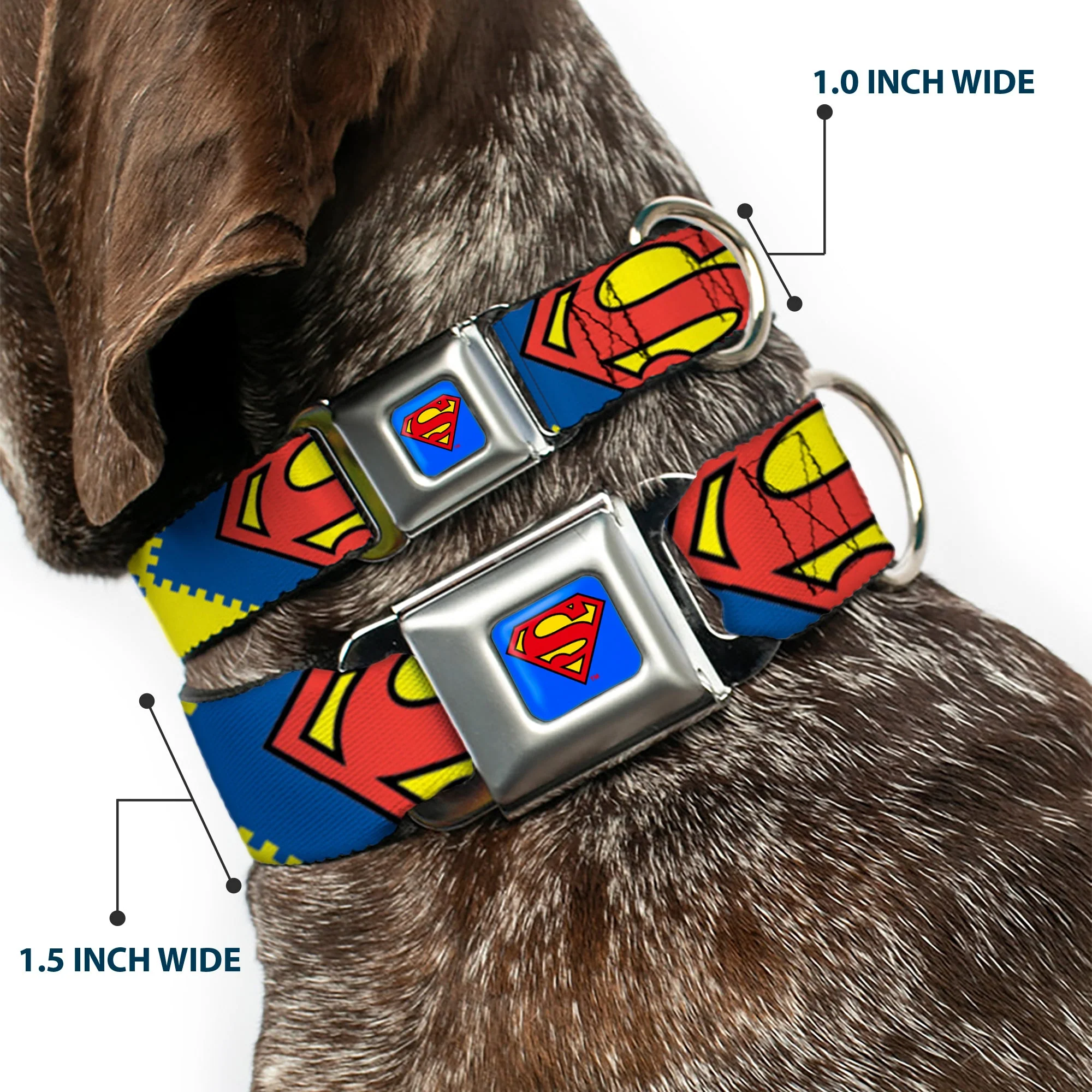 Superman Blue Seatbelt Buckle Collar - Jagged Superman Shield CLOSE-UP Yellow/Blue/Red - Image 2