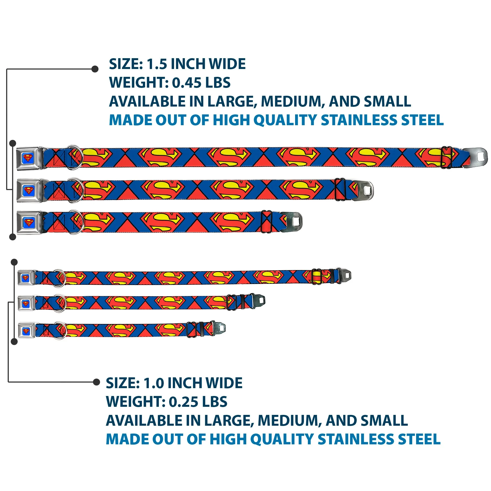 Superman Blue Seatbelt Buckle Collar - Superman Shield CLOSE-UP Blue/Red/Yellow - Image 3