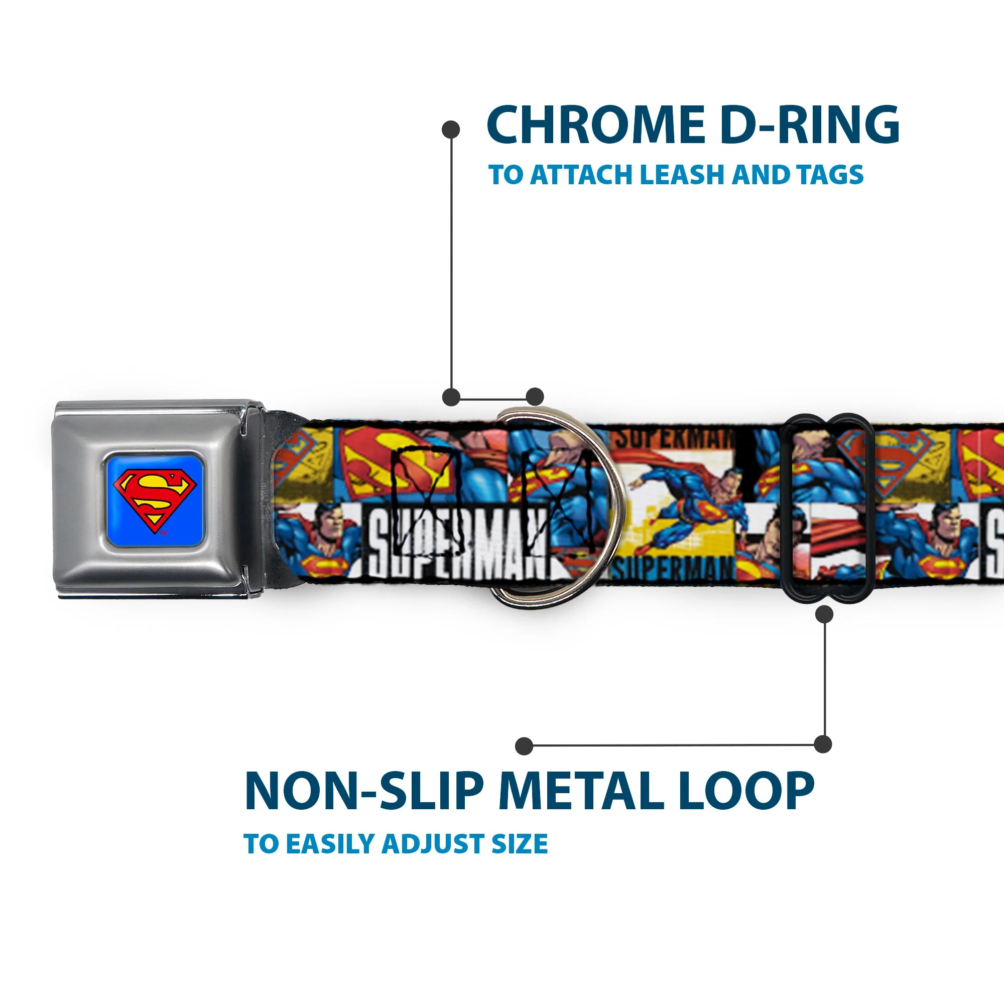 Superman Full Color Blue Seatbelt Buckle Collar - SUPERMAN Action Blocks White - Image 5