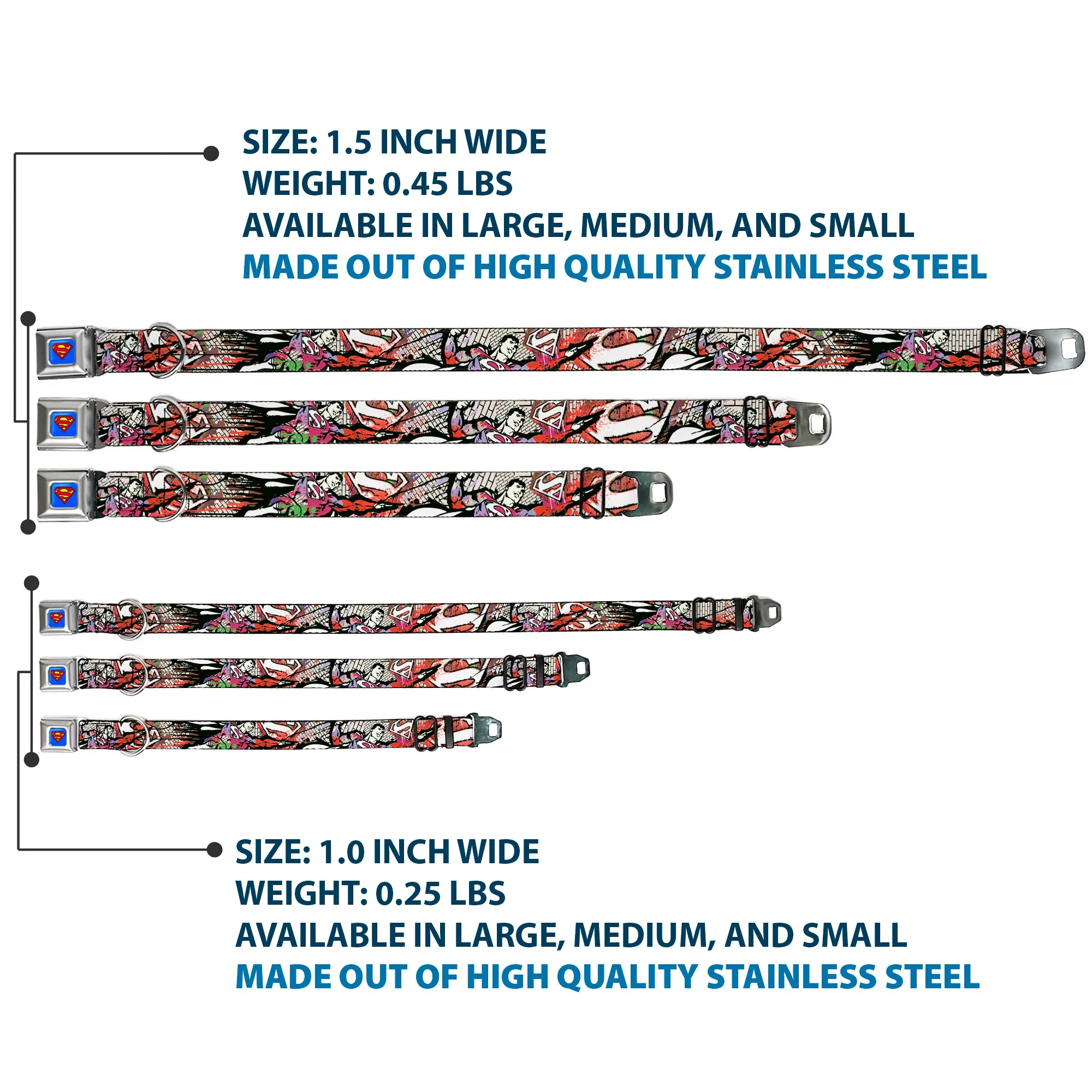 Superman Full Color Blue Seatbelt Buckle Collar - Superman Color Flying Bricks Scene - Image 3