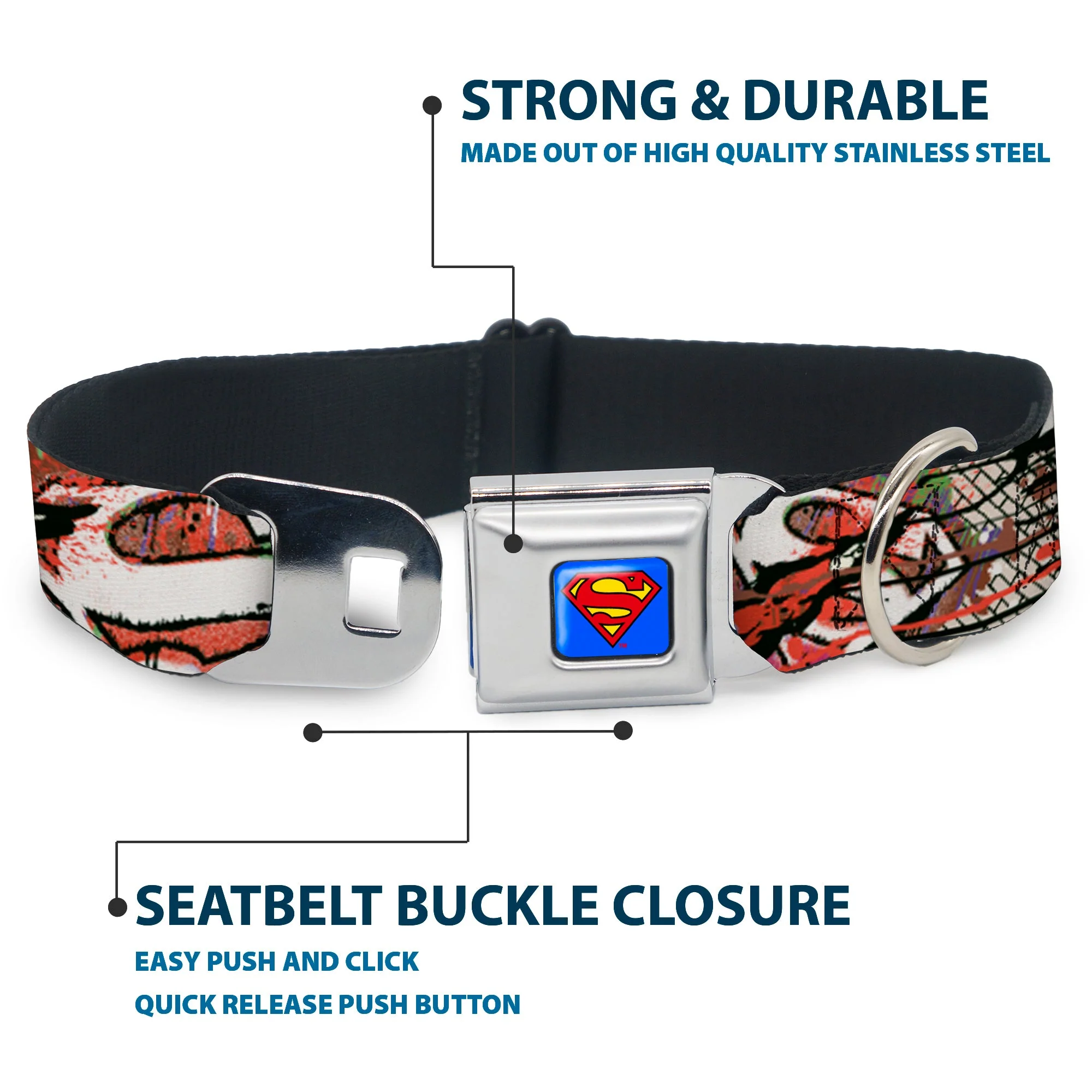 Superman Full Color Blue Seatbelt Buckle Collar - Superman Color Flying Bricks Scene - Image 4