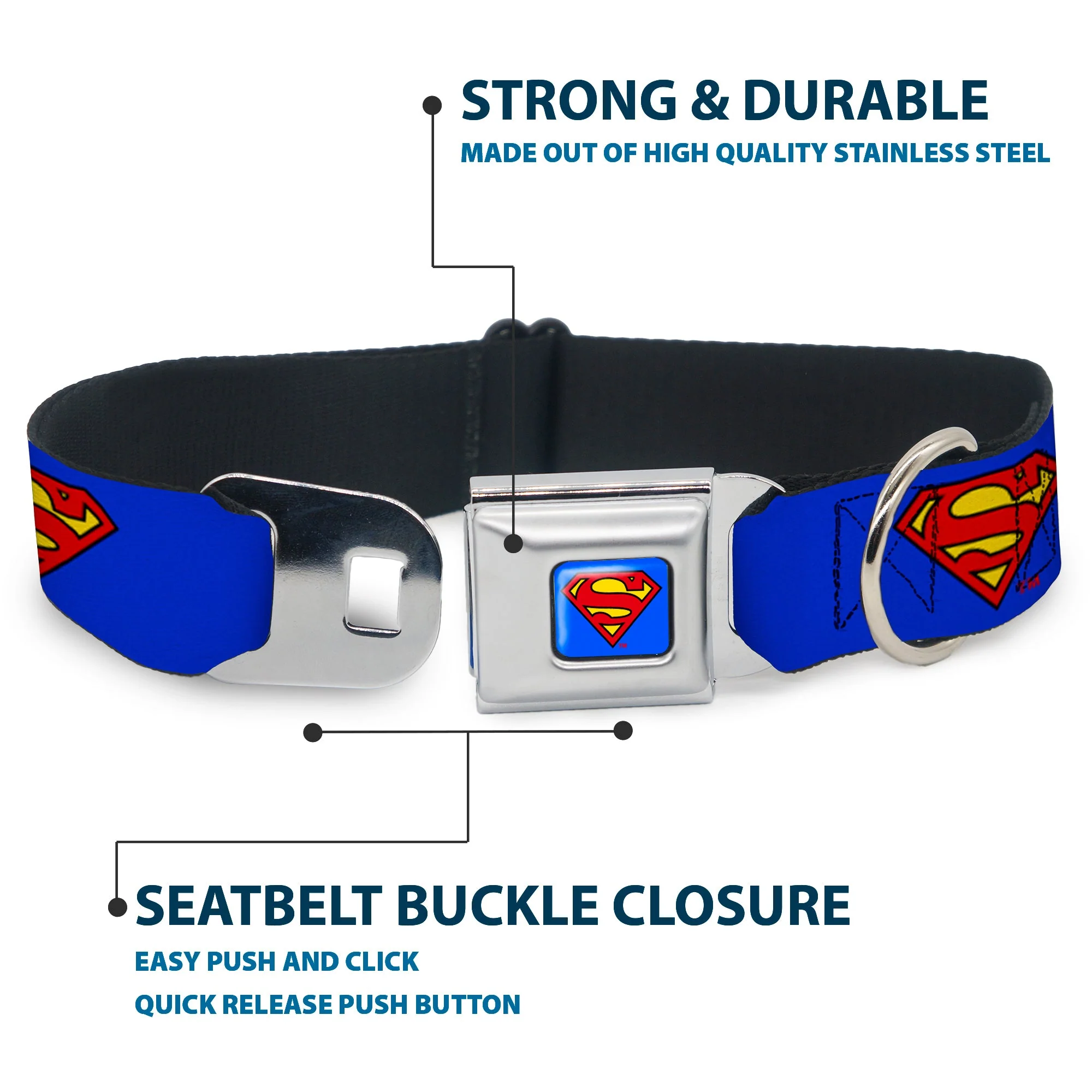 Superman Full Color Blue Seatbelt Buckle Collar - Superman Shield Blue - Image 4