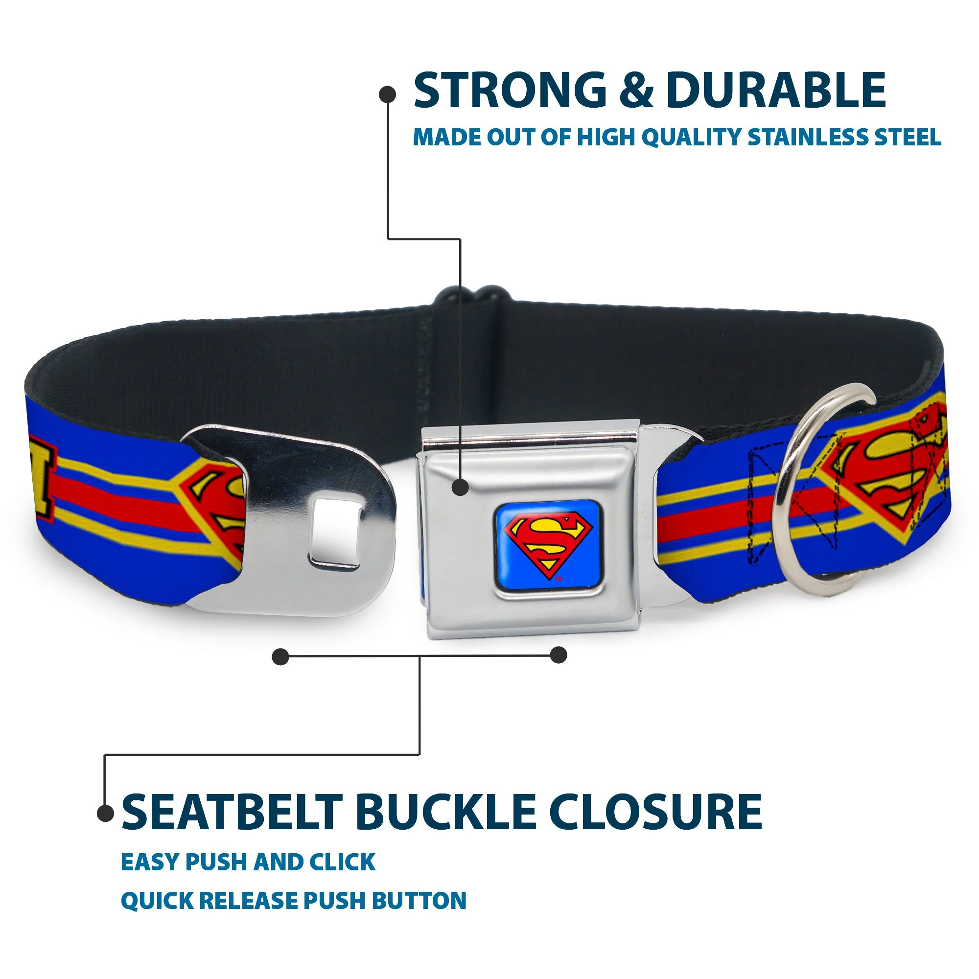Superman Full Color Blue Seatbelt Buckle Collar - SUPERMAN/Shield Stripe Blue/Yellow/Red - Image 4