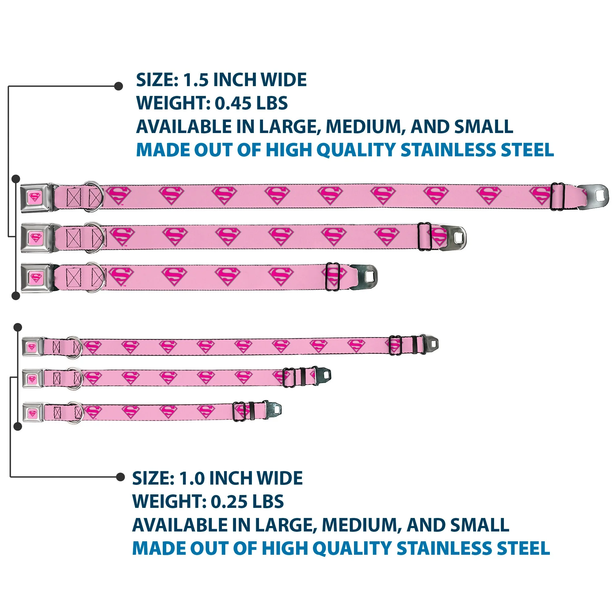 Superman Full Color Pink Seatbelt Buckle Collar - Superman Shield Pink - Image 3