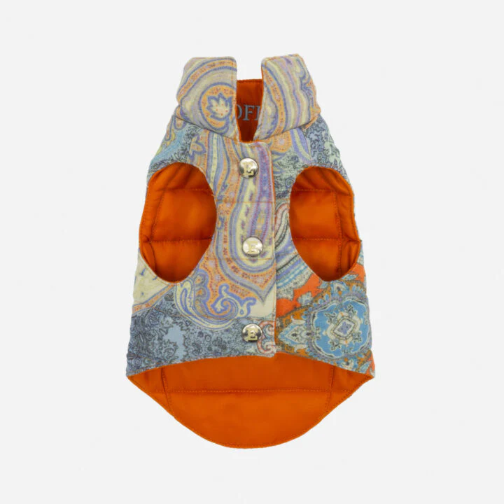 Tailored Pet Down Jacket in Paisely Cashmere Reversible - Image 3