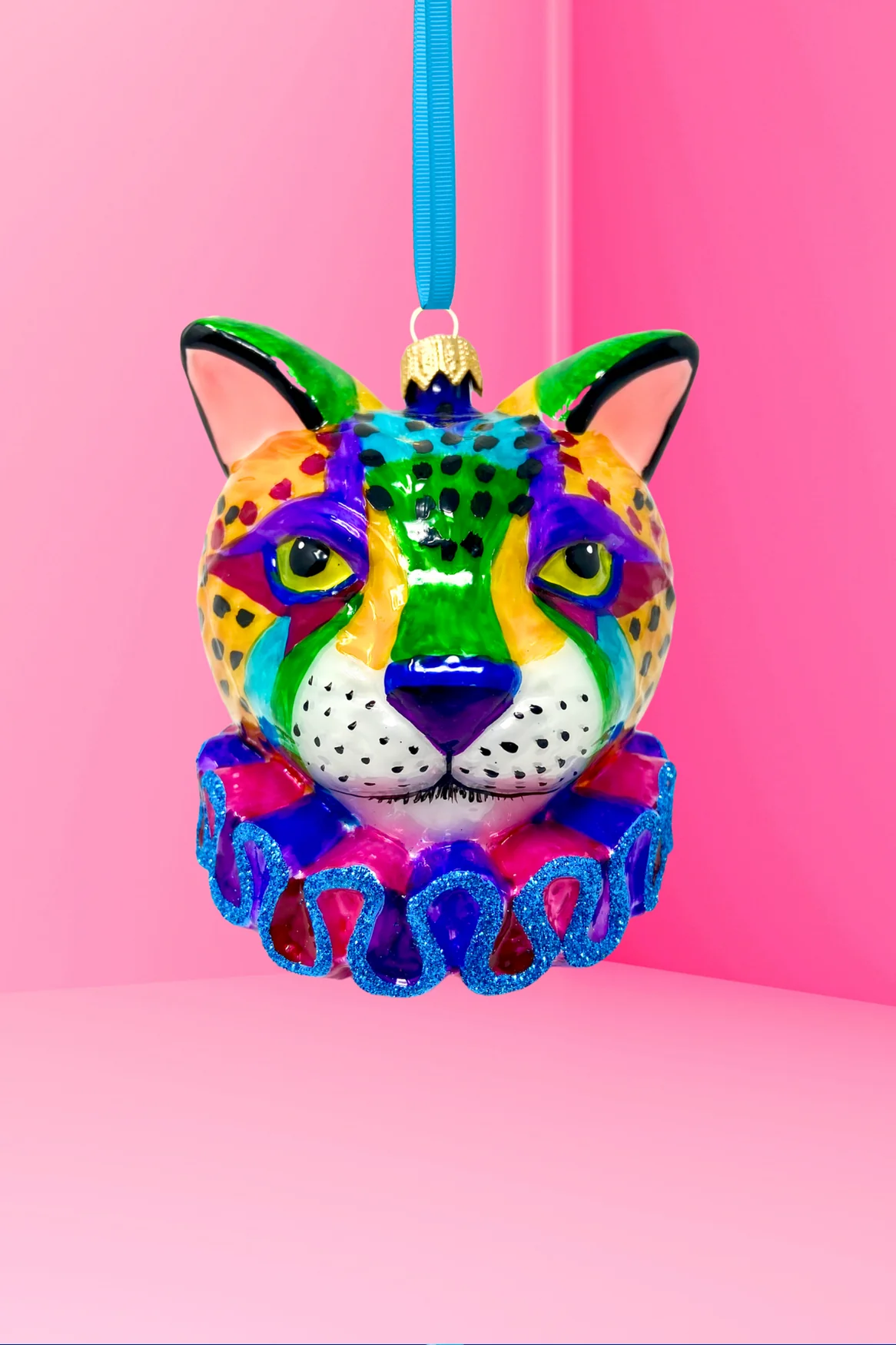 Technicolor Cheetah Glass Ornament