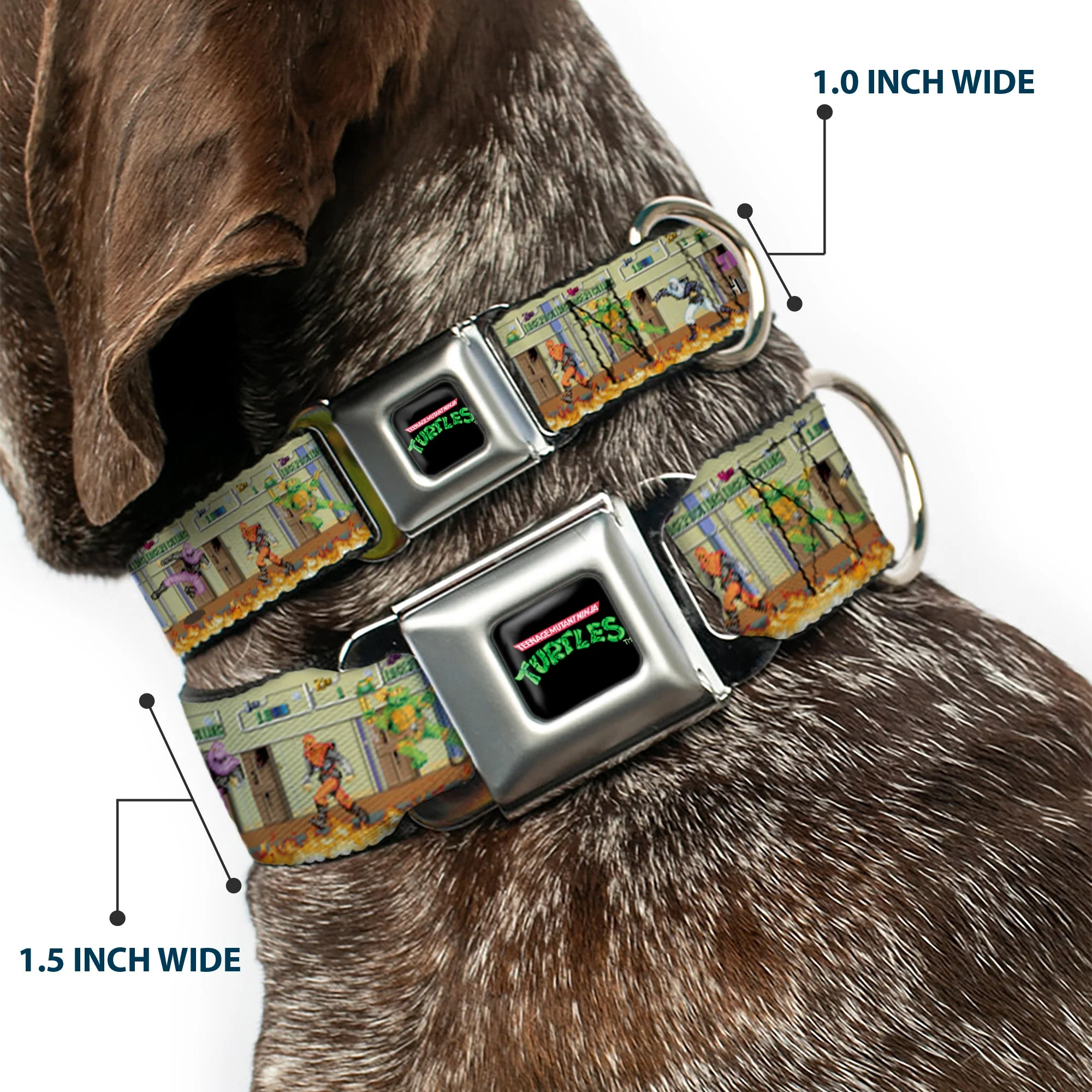 TEENAGE MUTANT NINJA TURTLES Logo Full Color Black Seatbelt Buckle Collar - Teenage Mutant Ninja Turtles Battle Foot Soldiers Ninjas Video Game Scene Tan - Image 2