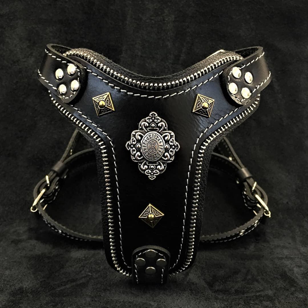 Bestia Dog Gear Genuine Leather Dog Harness - Black