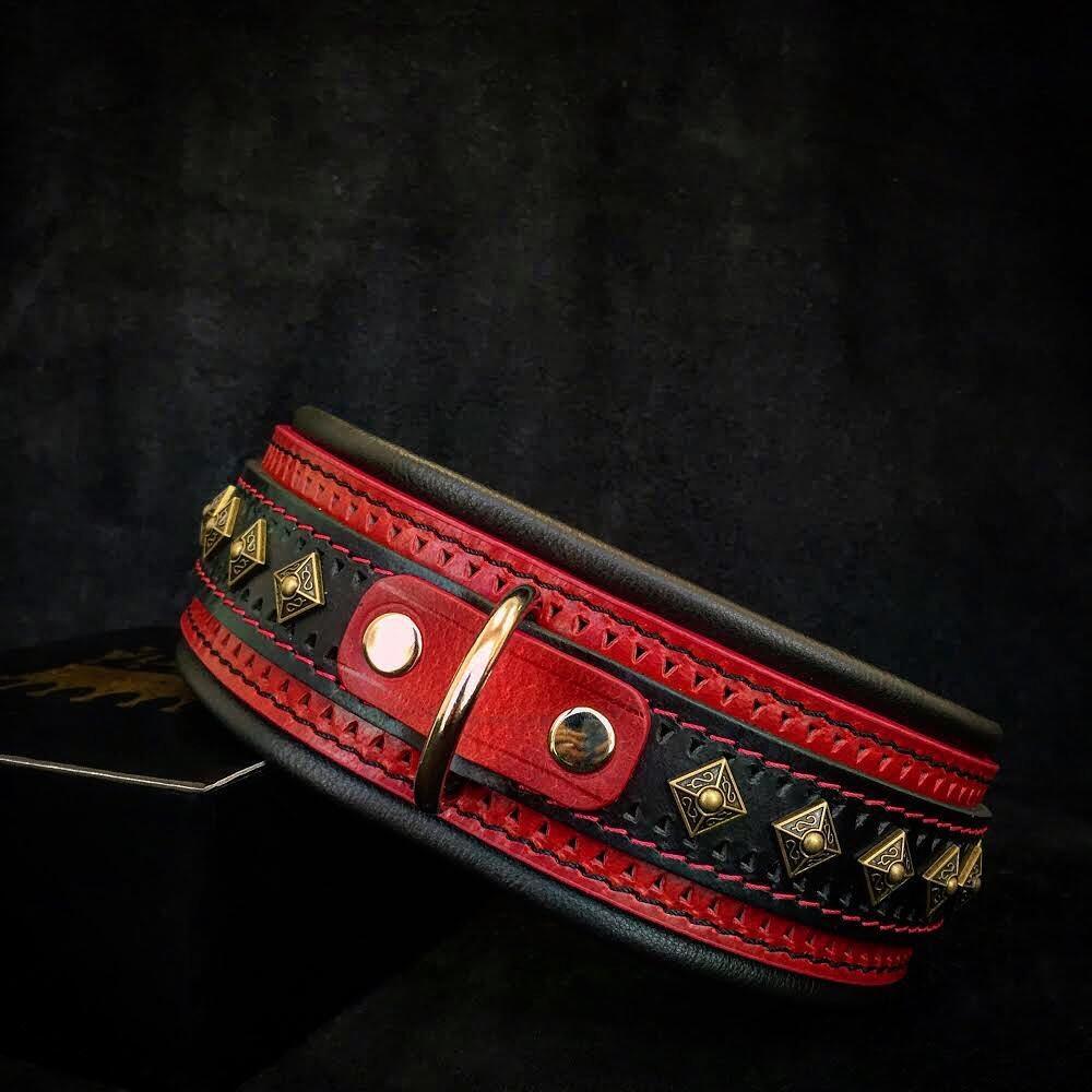 Bestia Dog Gear Genuine Leather Dog Collar - Red