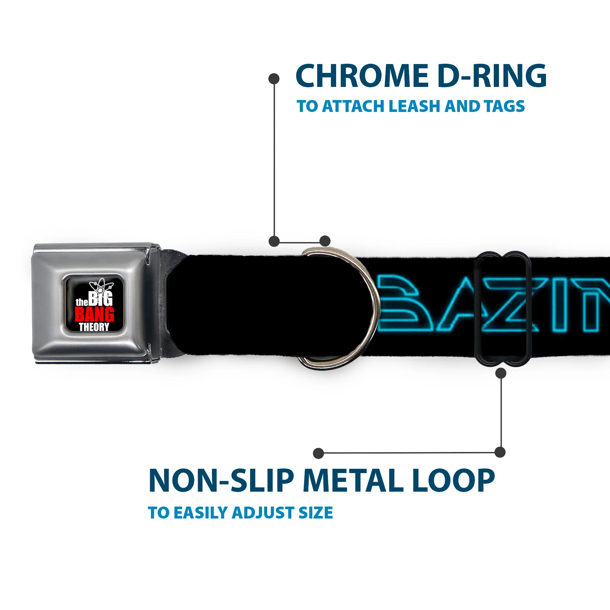 THE BIG BANG THEORY Full Color Black White Red Seatbelt Buckle Collar - Sheldon/BAZINGA! Black/Blue Glow - Image 5