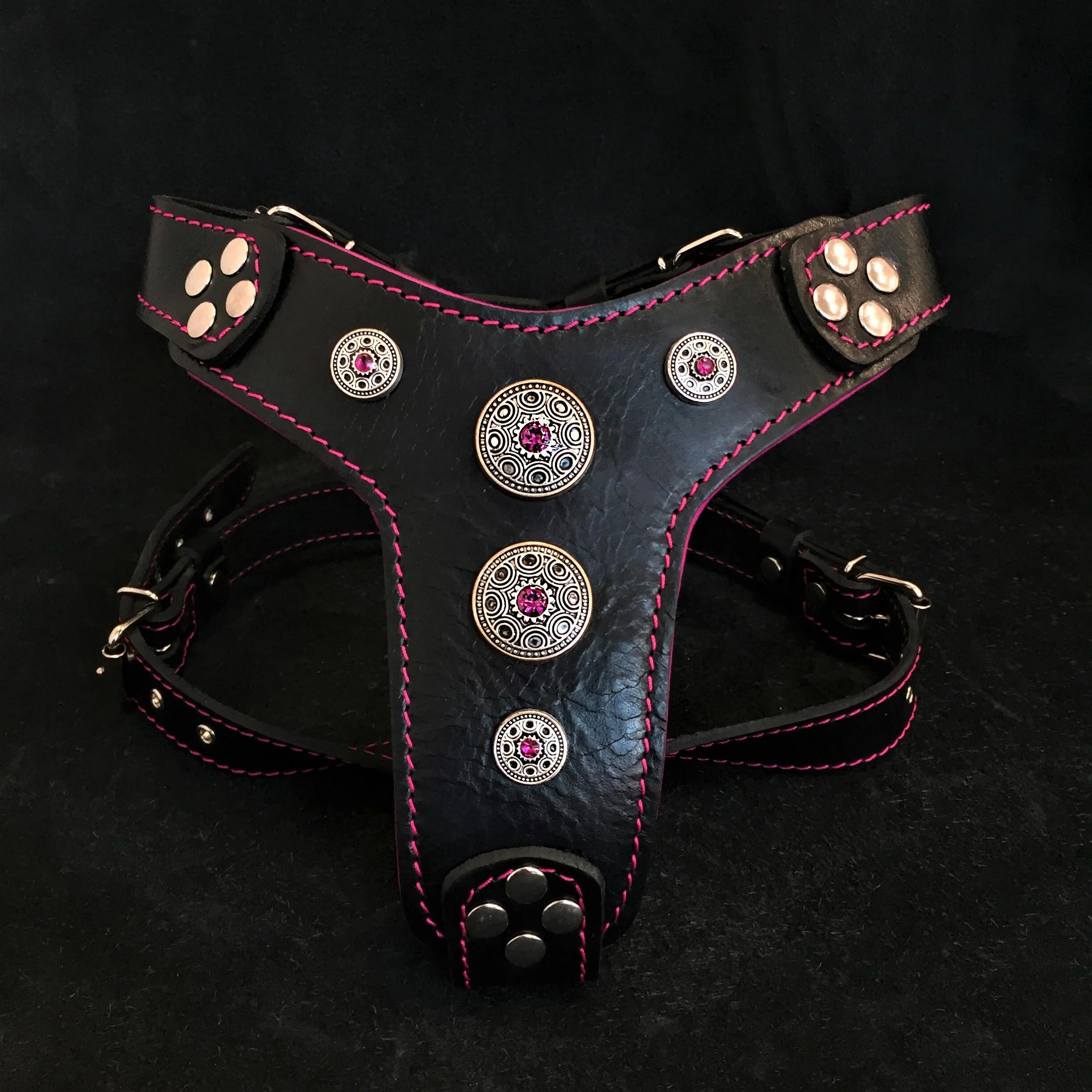 Bestia Dog Gear Genuine Leather Dog Harness - Black