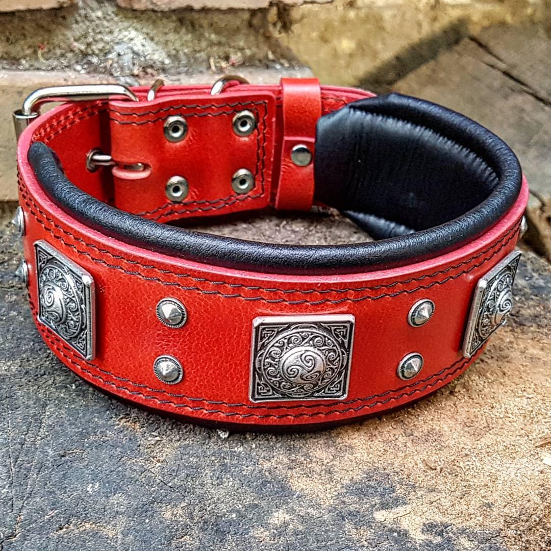 Bestia Dog Gear Genuine Leather Dog Collar - Red - Image 2