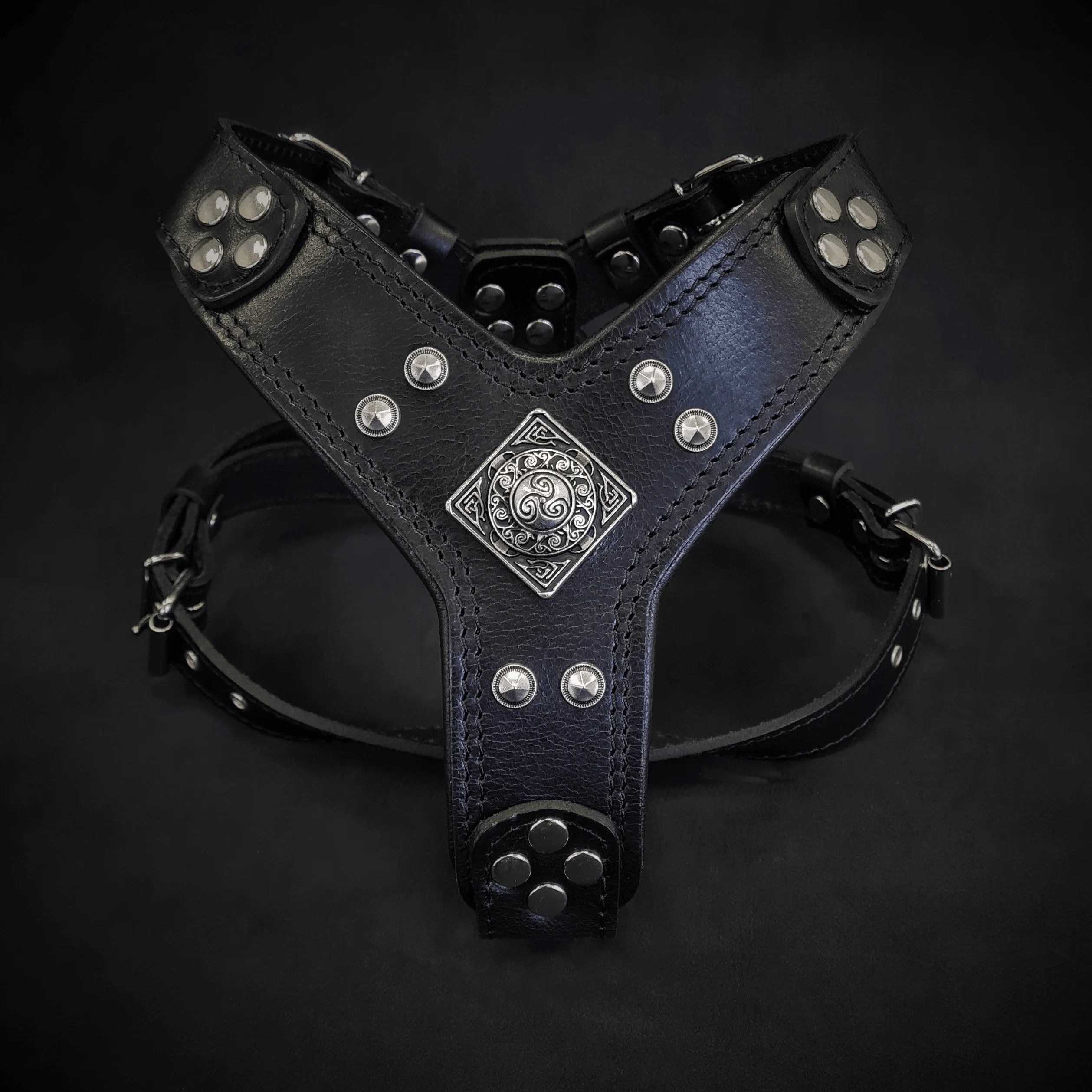 Bestia Dog Gear Genuine Leather Dog Harness - Black/S