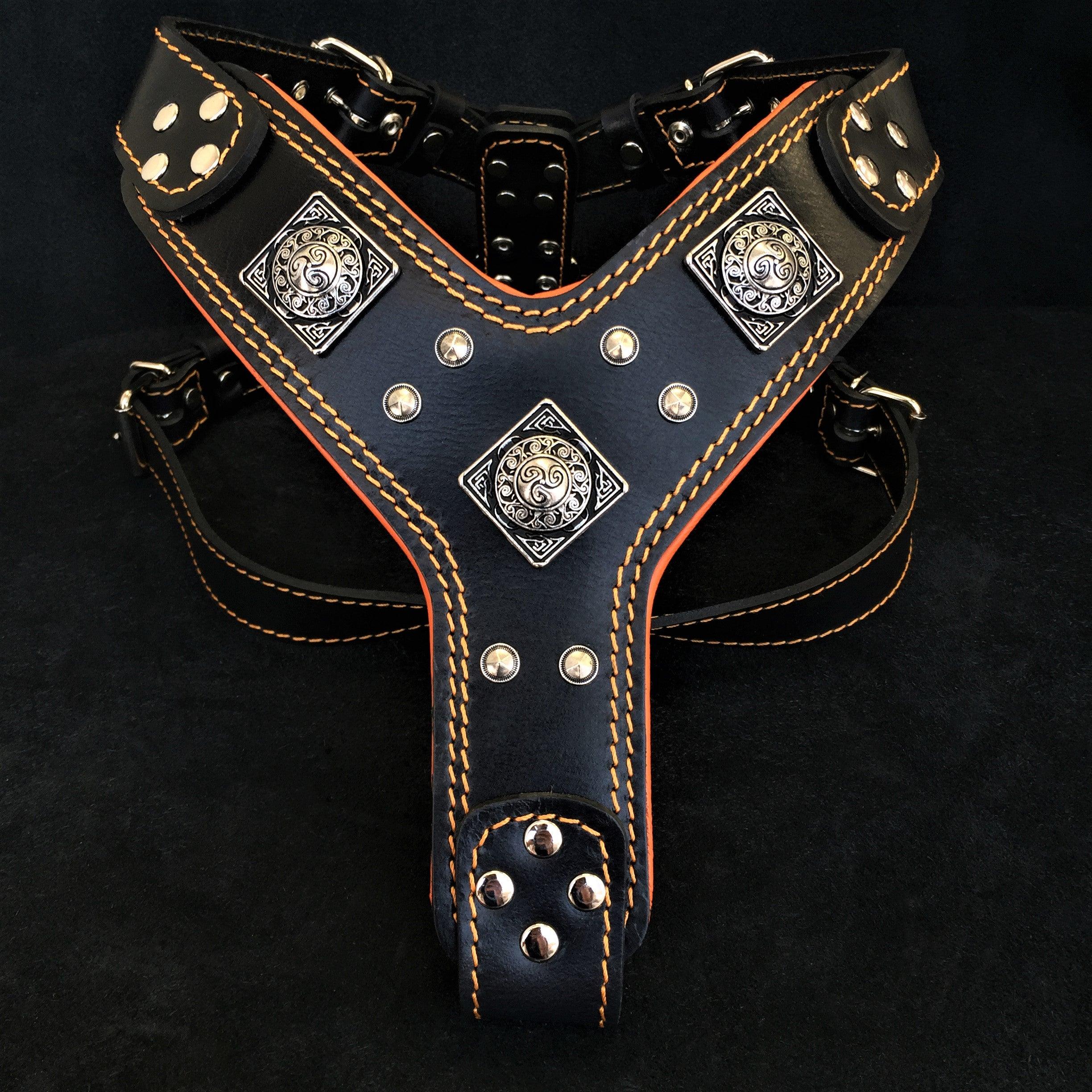 Bestia Dog Gear Genuine Leather Dog Harness - Black/M